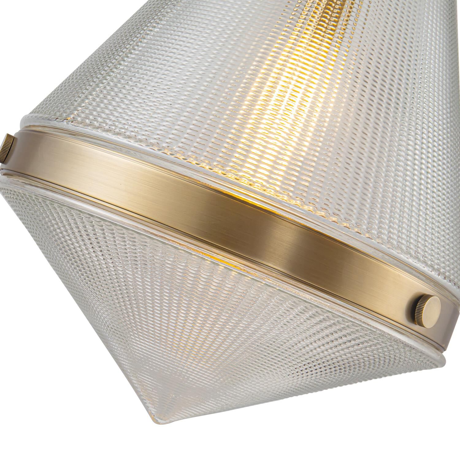 Shown in Vintage Brass/Clear Prismatic Glass finish and Clear Prismatic glass