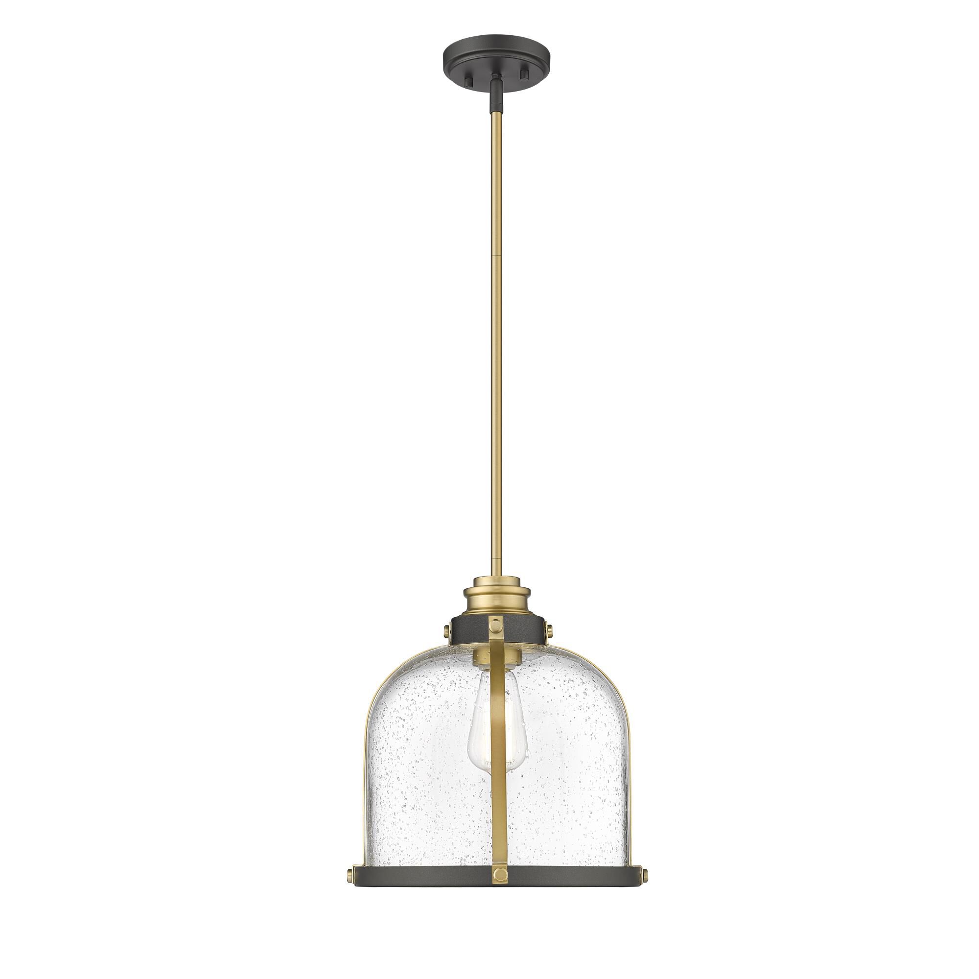 Shown in Bronze And Brass finish and Glass shade