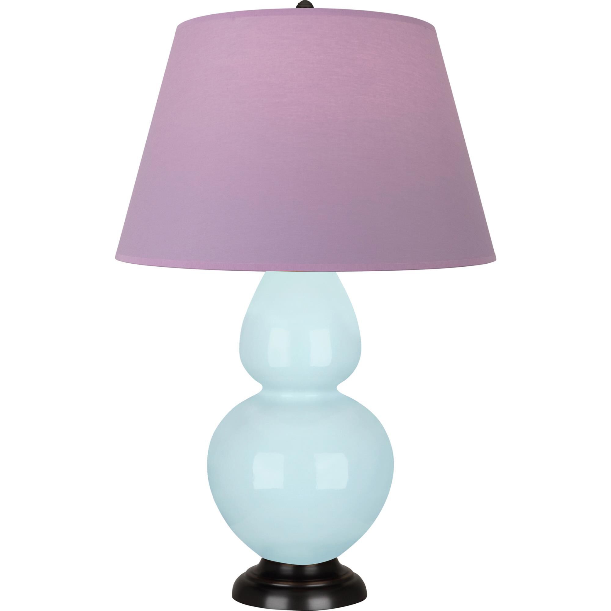 Shown in Baby Blue finish and Lavender and Plum shade and Deep Patina Bronze accent