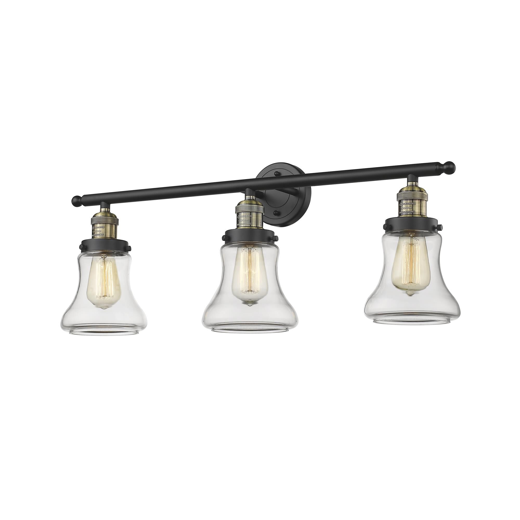 Shown in Black Antique Brass finish and Clear glass