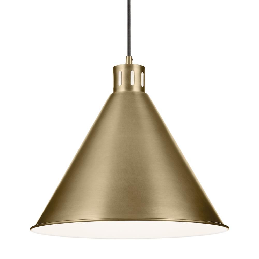 Shown in Natural Brass finish and Metal,Tapered,Smooth shade