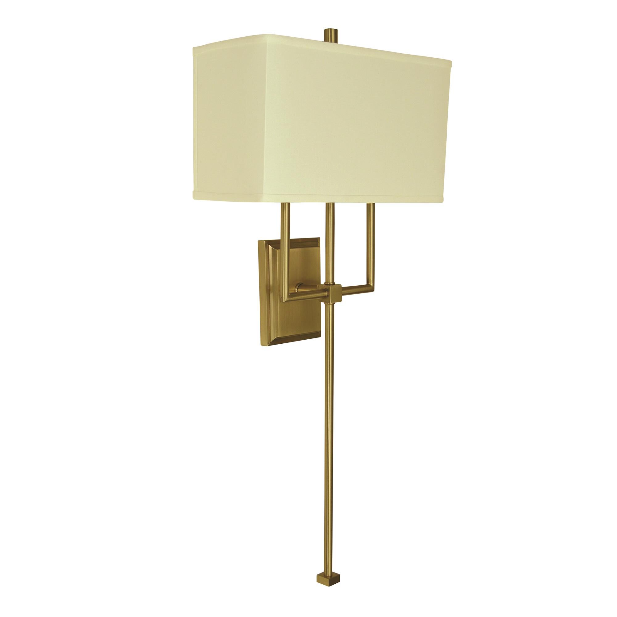 Shown in Brushed Brass finish and Off-White Hardback Linen shade
