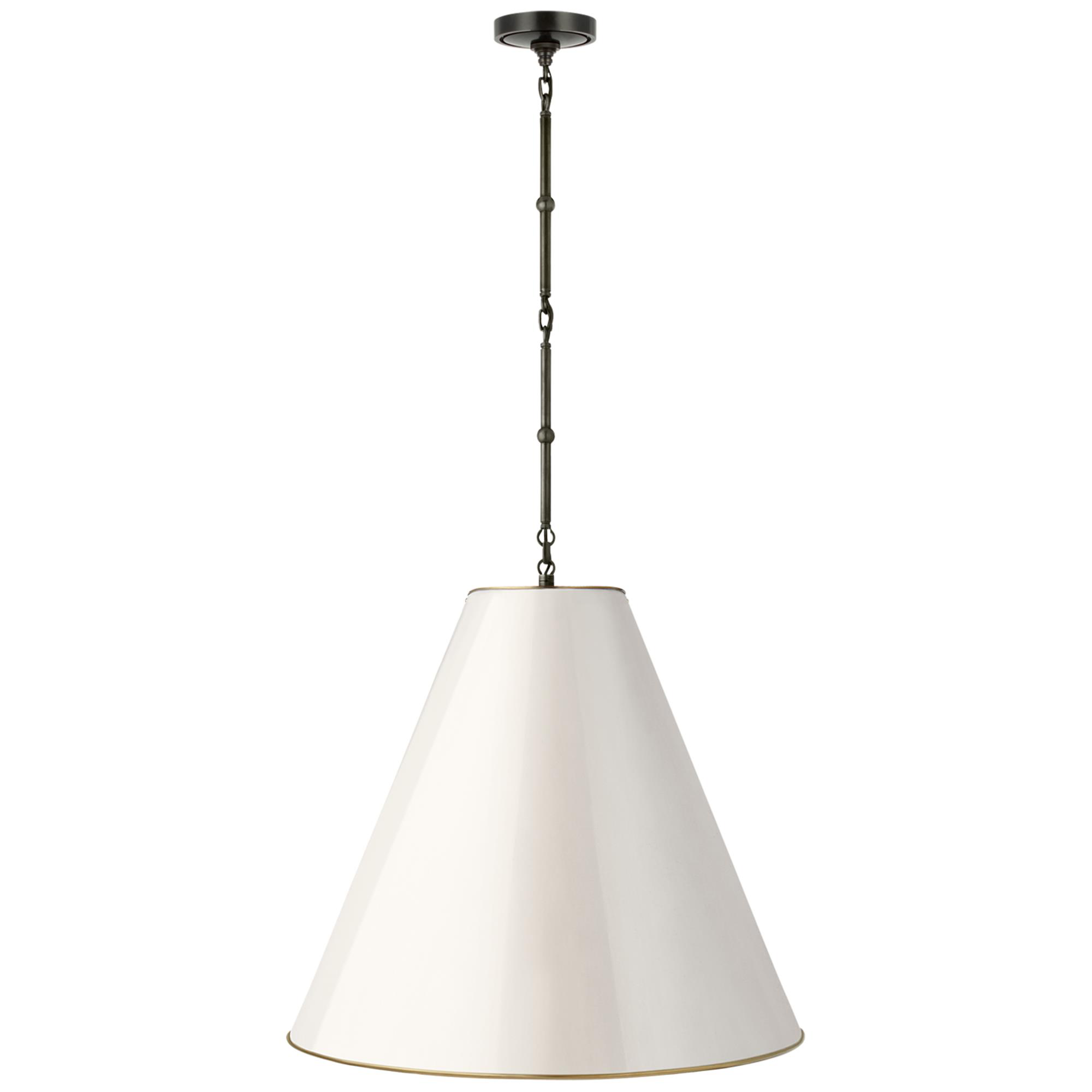 Shown in Bronze finish and Antique White With Brass Interior shade