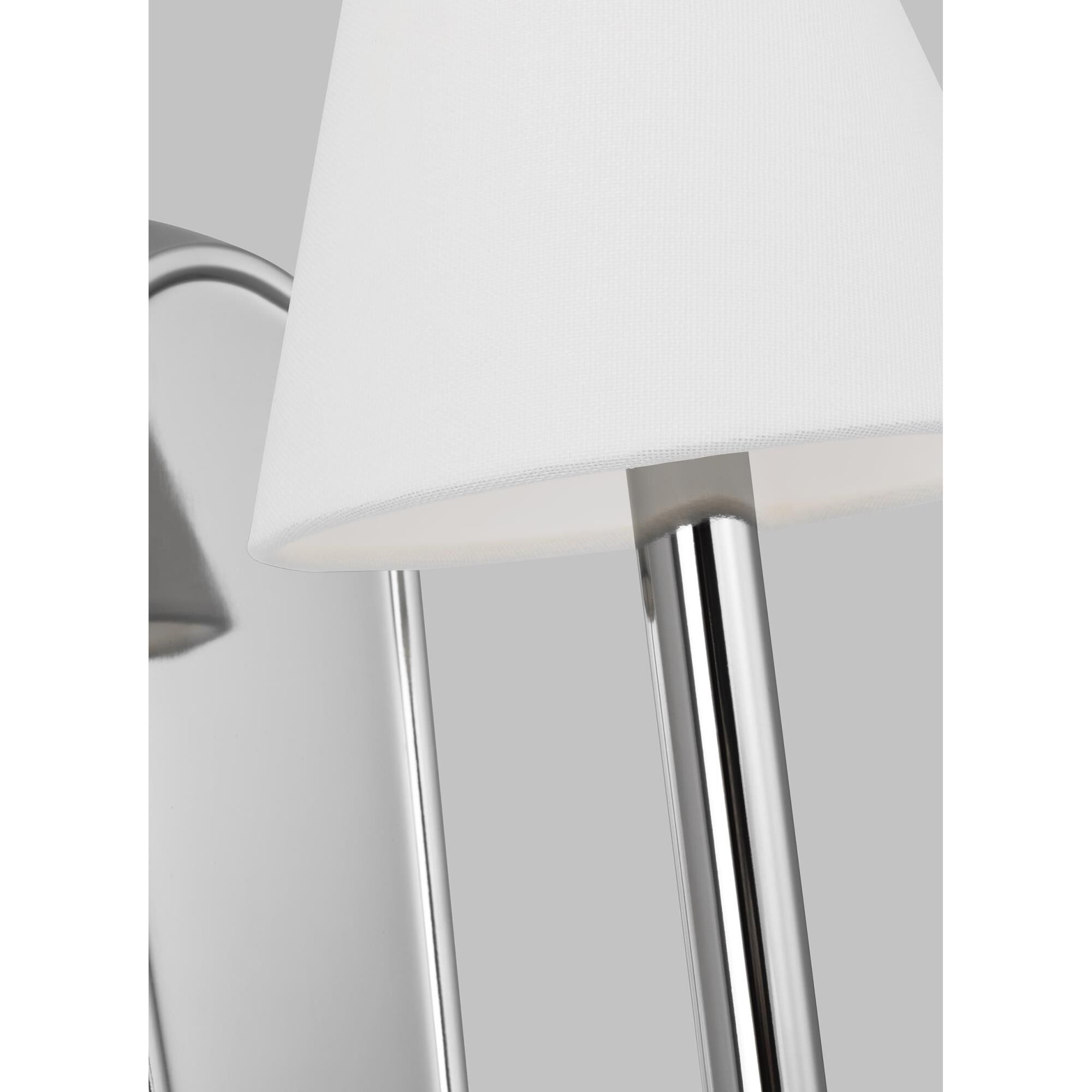 Shown in Polished Nickel finish and White Linen Fabric shade