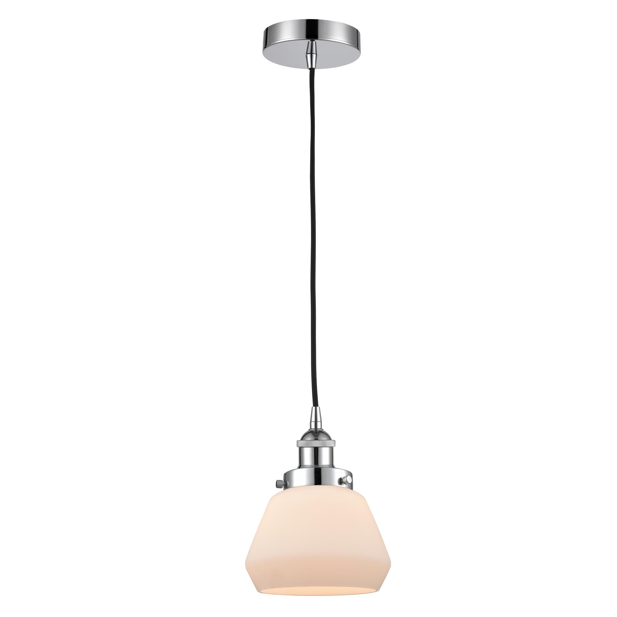 Shown in Polished Chrome finish and Matte White Cased Fulton glass