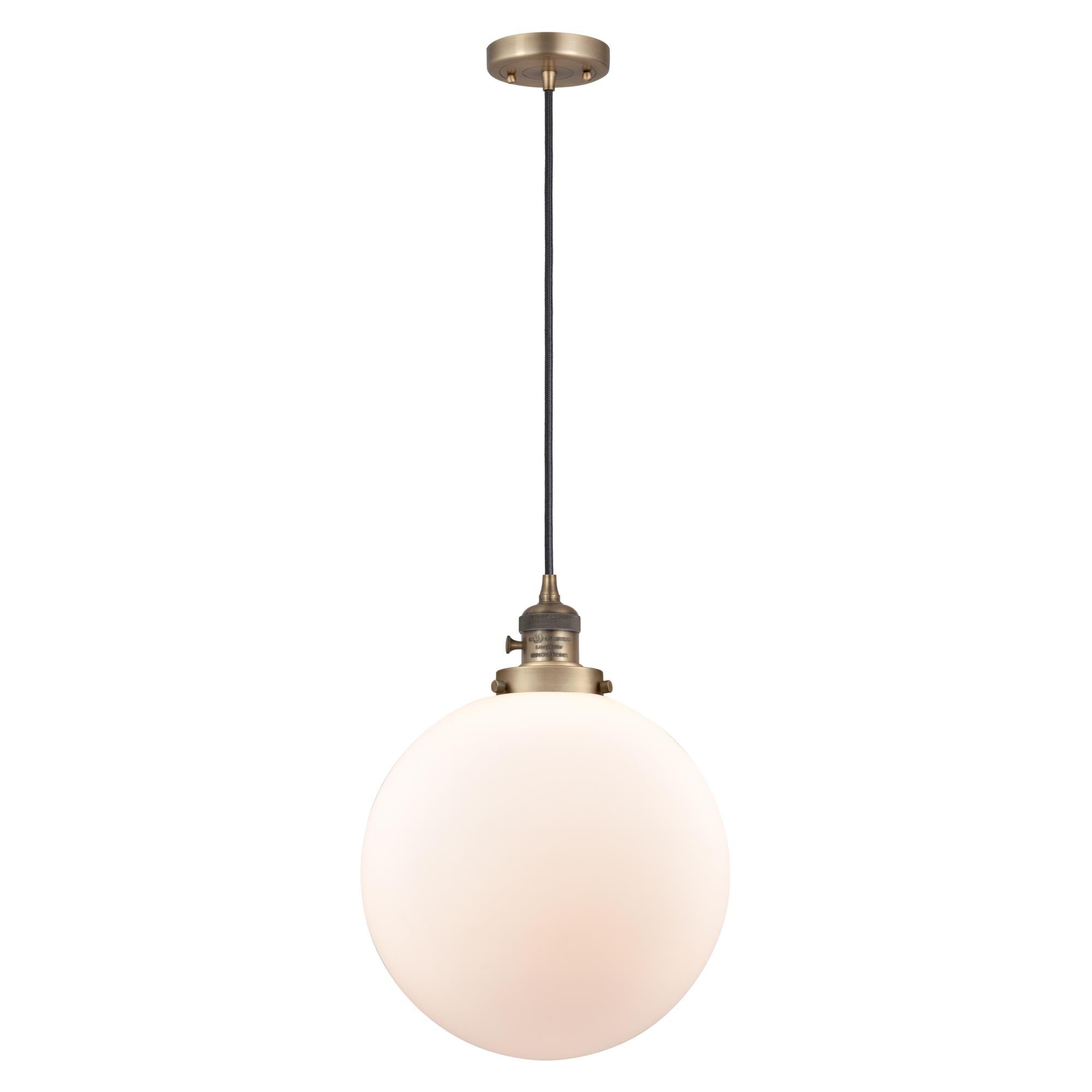 Shown in Brushed Brass finish and Matte White Cased glass