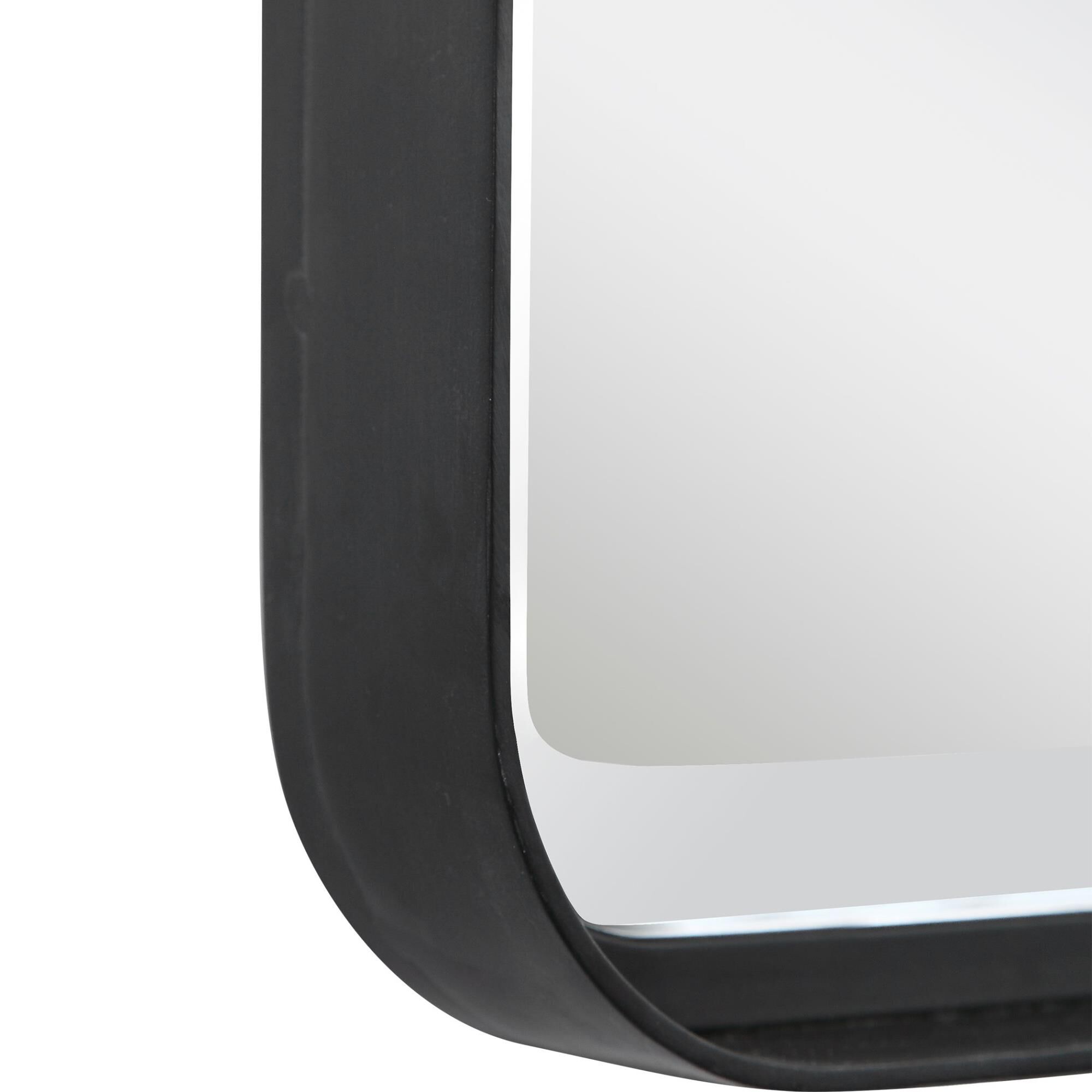 Shown in Versatile In Design, This Vanity Mirror Is Constructed From A Forged Metal Strap Finished In Matte B finish