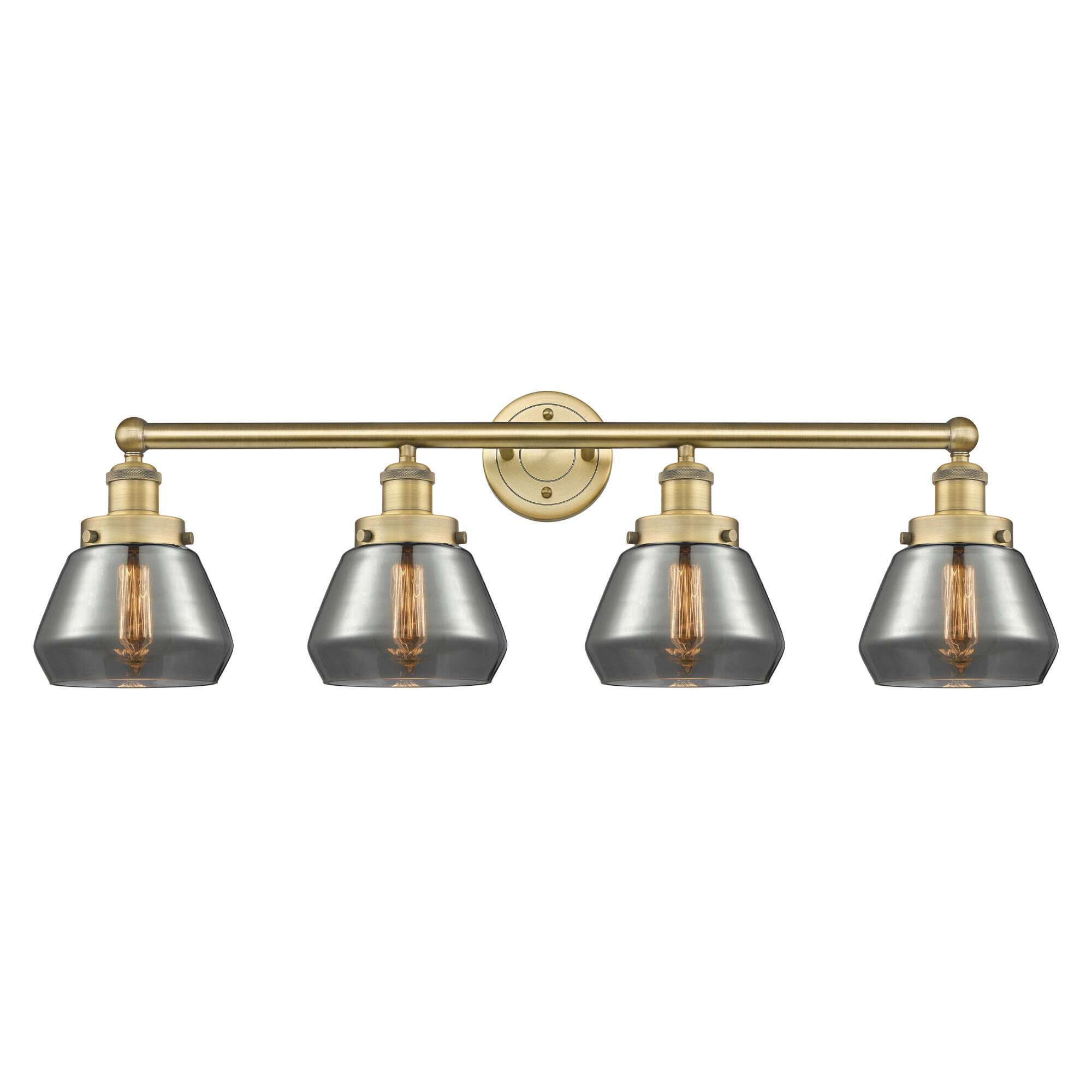 Shown in Brushed Brass finish and Plated Smoke glass