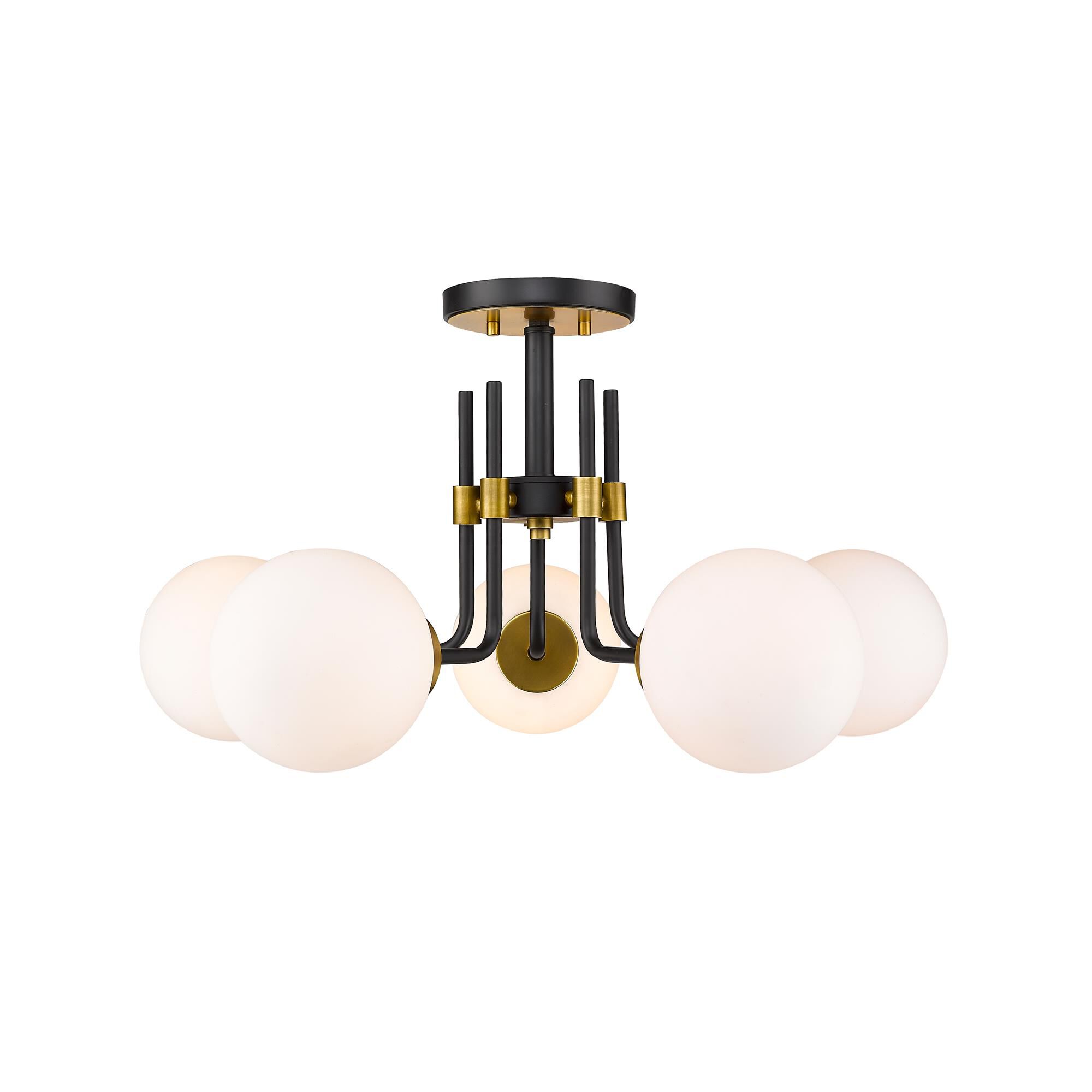 Shown in Matte Black + Olde Brass finish and Glass shade