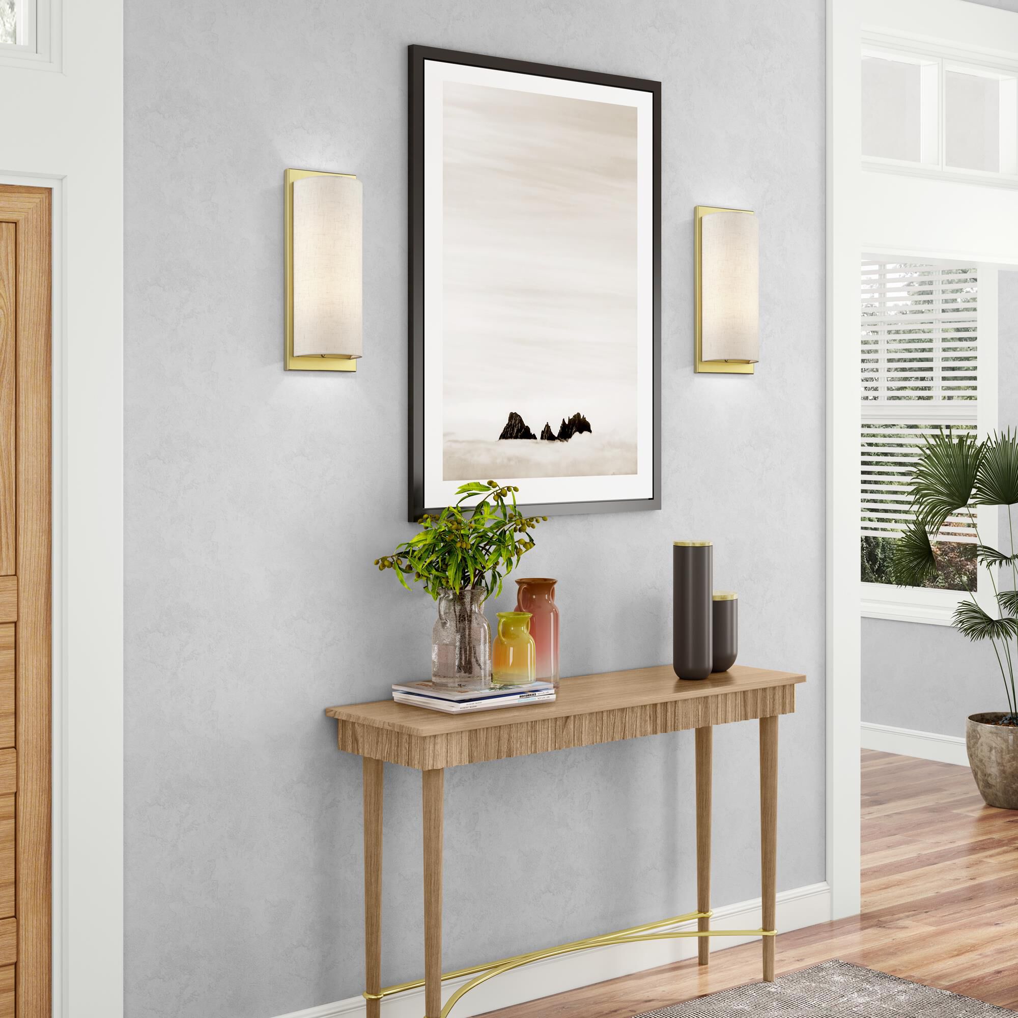 Shown in Soft Gold finish and Hand Crafted Oatmeal Color Hardback with White Fabric Inside shade