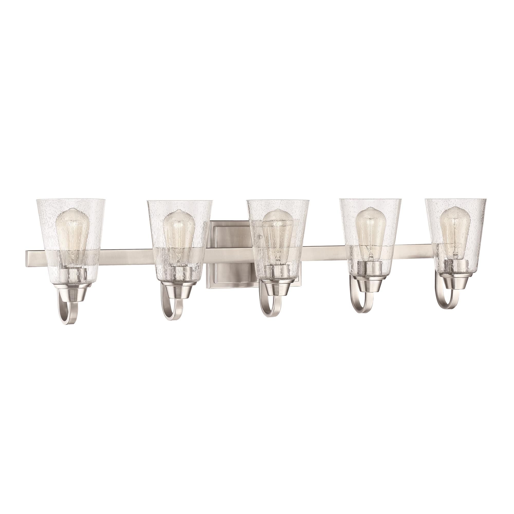 Shown in Brushed Polished Nickel finish and Clear Seeded glass and Glass shade