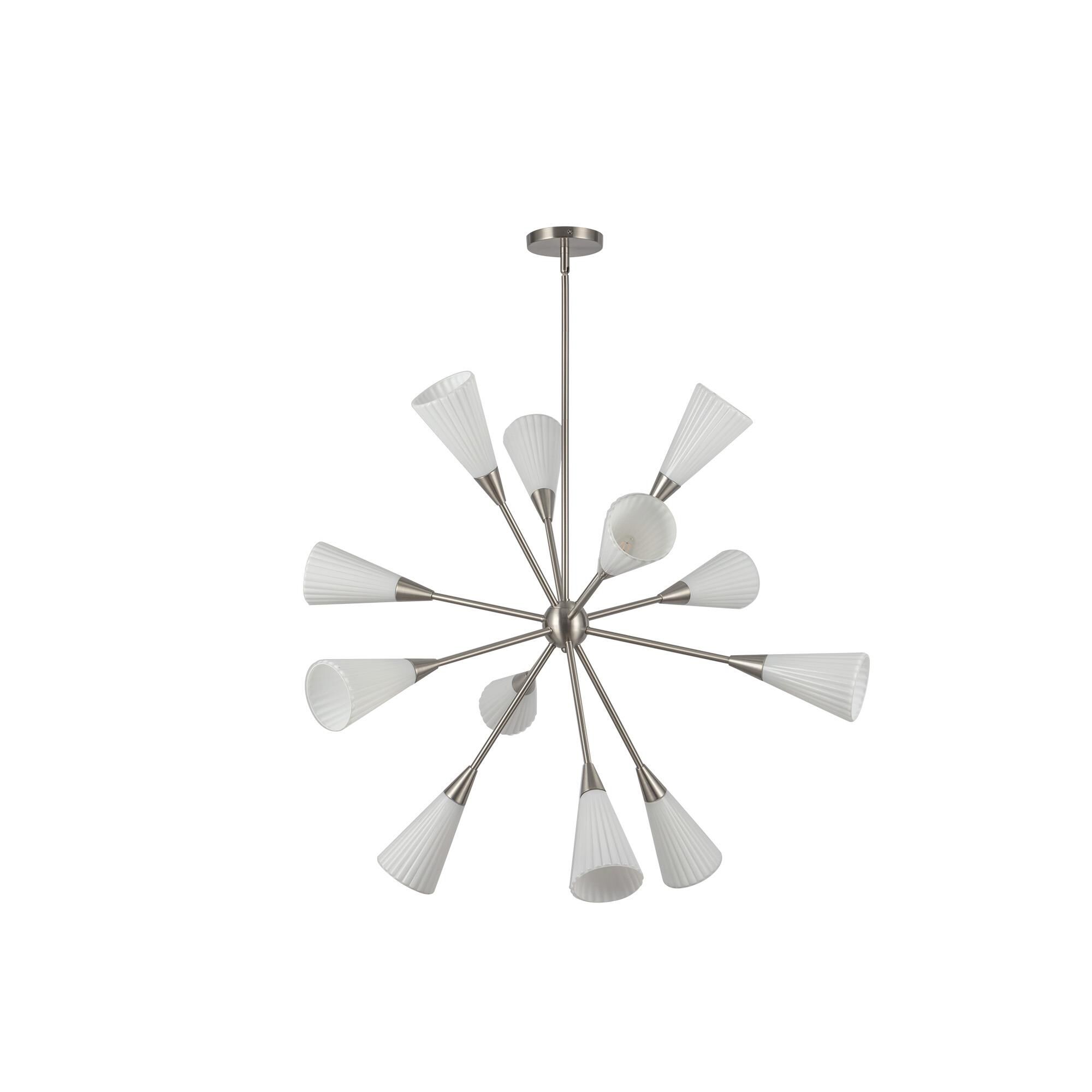 Shown in Brushed Nickel finish and Fluted Milk glass