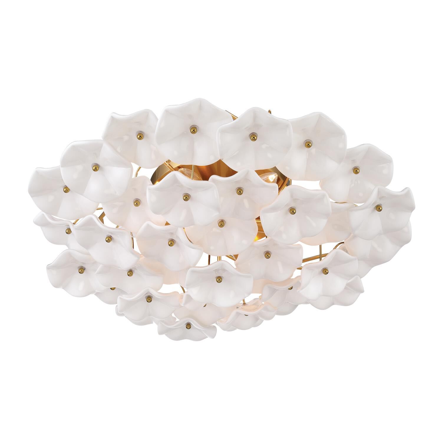 Shown in Aged Brass finish and Floral Glass Petals crystal