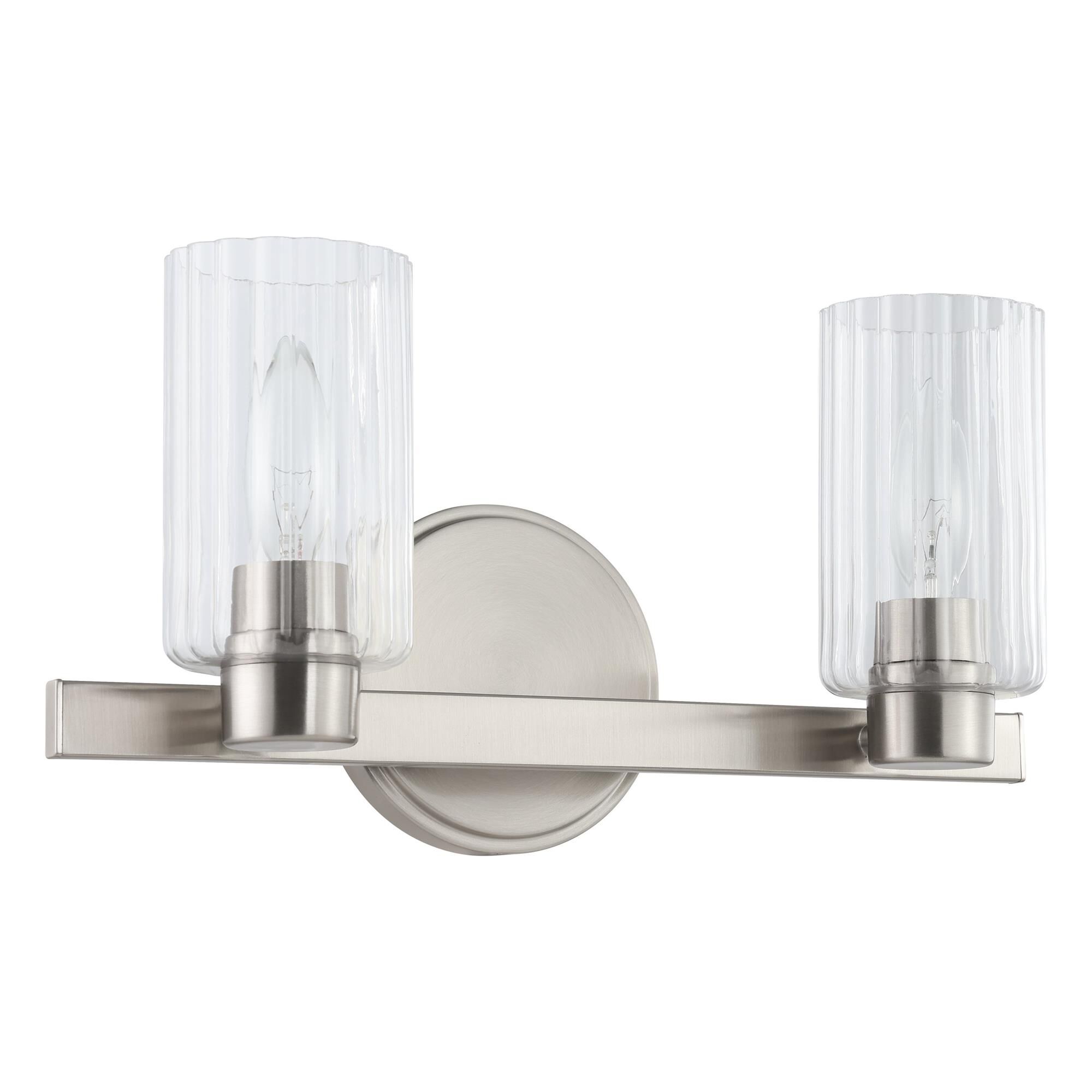 Shown in Brushed Nickel finish and Clear Ribbed glass