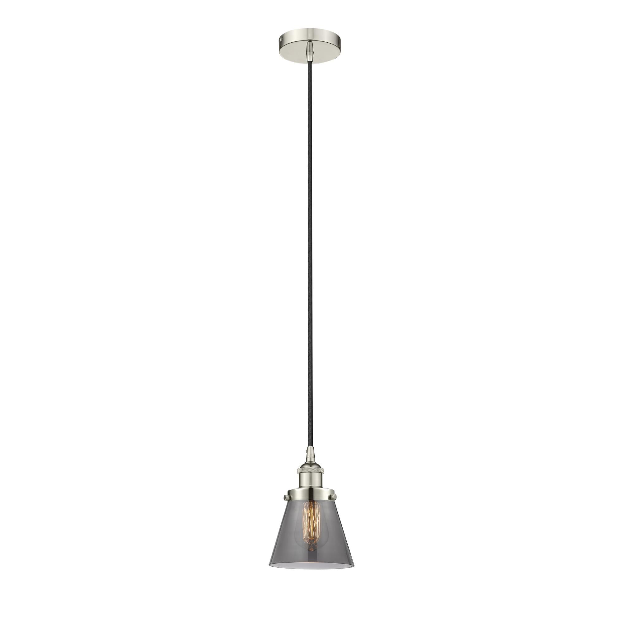 Shown in Polished Nickel finish and Plated Smoke Small Cone glass