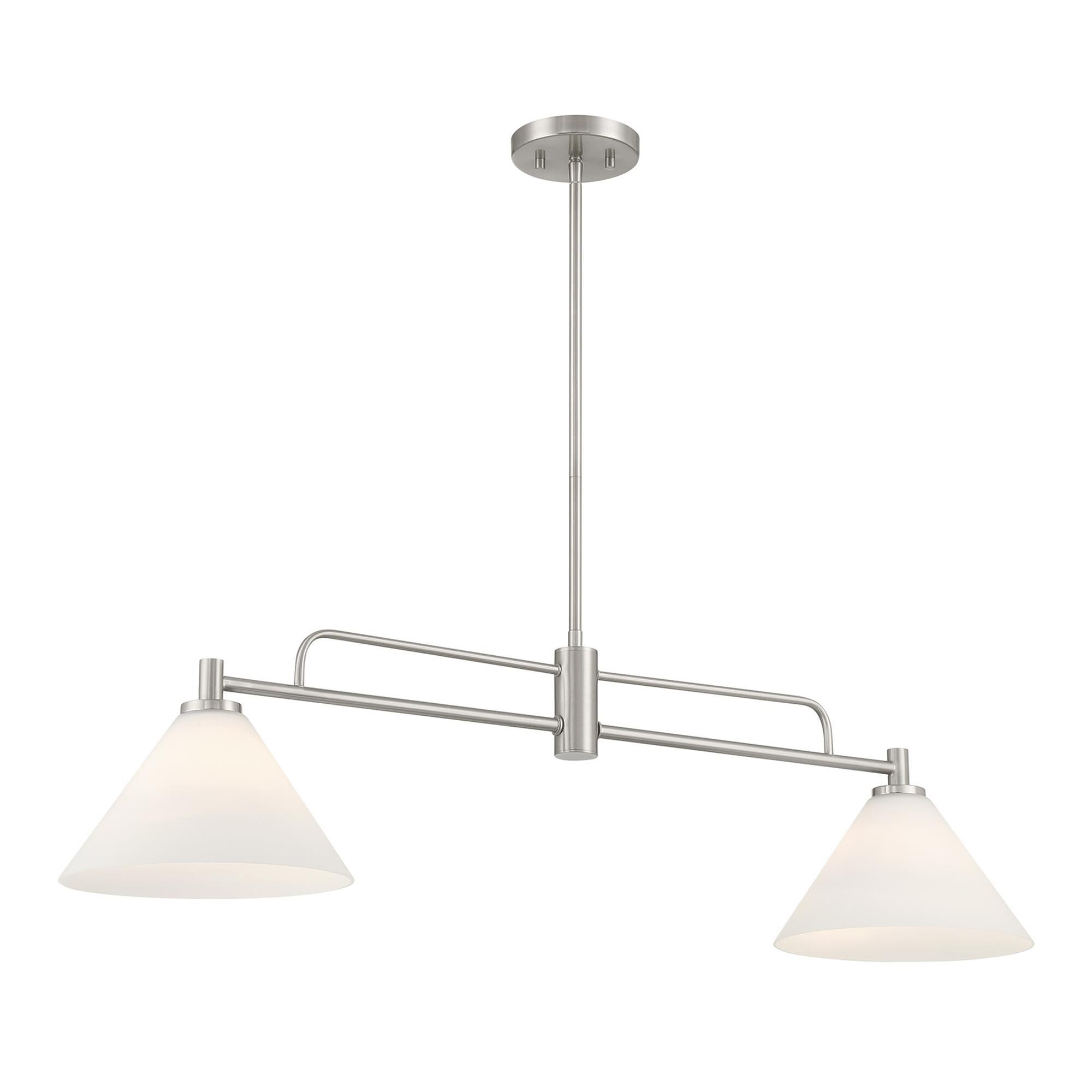 Shown in Brushed Nickel finish and White Opal glass and Glass shade
