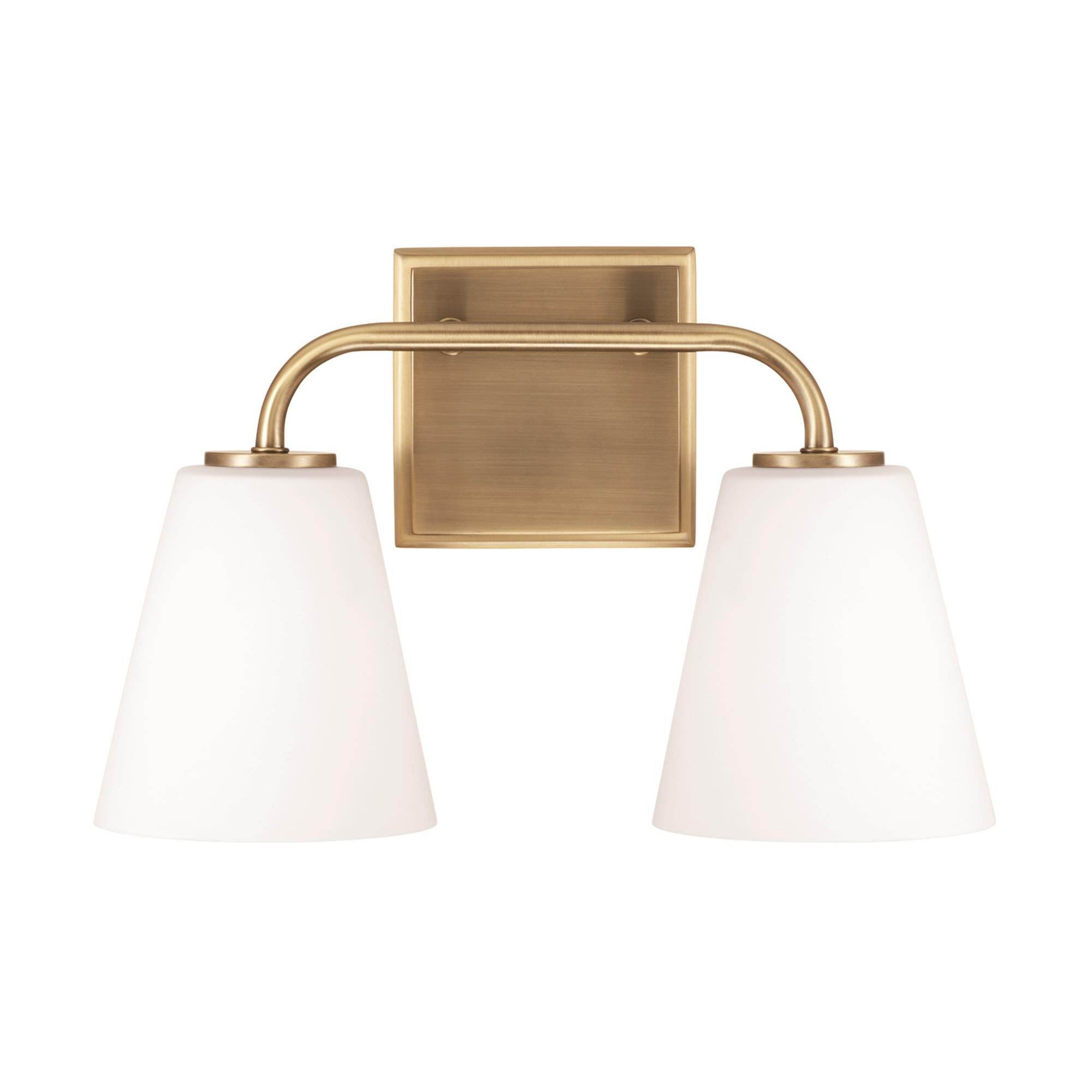 Shown in Aged Brass finish and Soft White glass