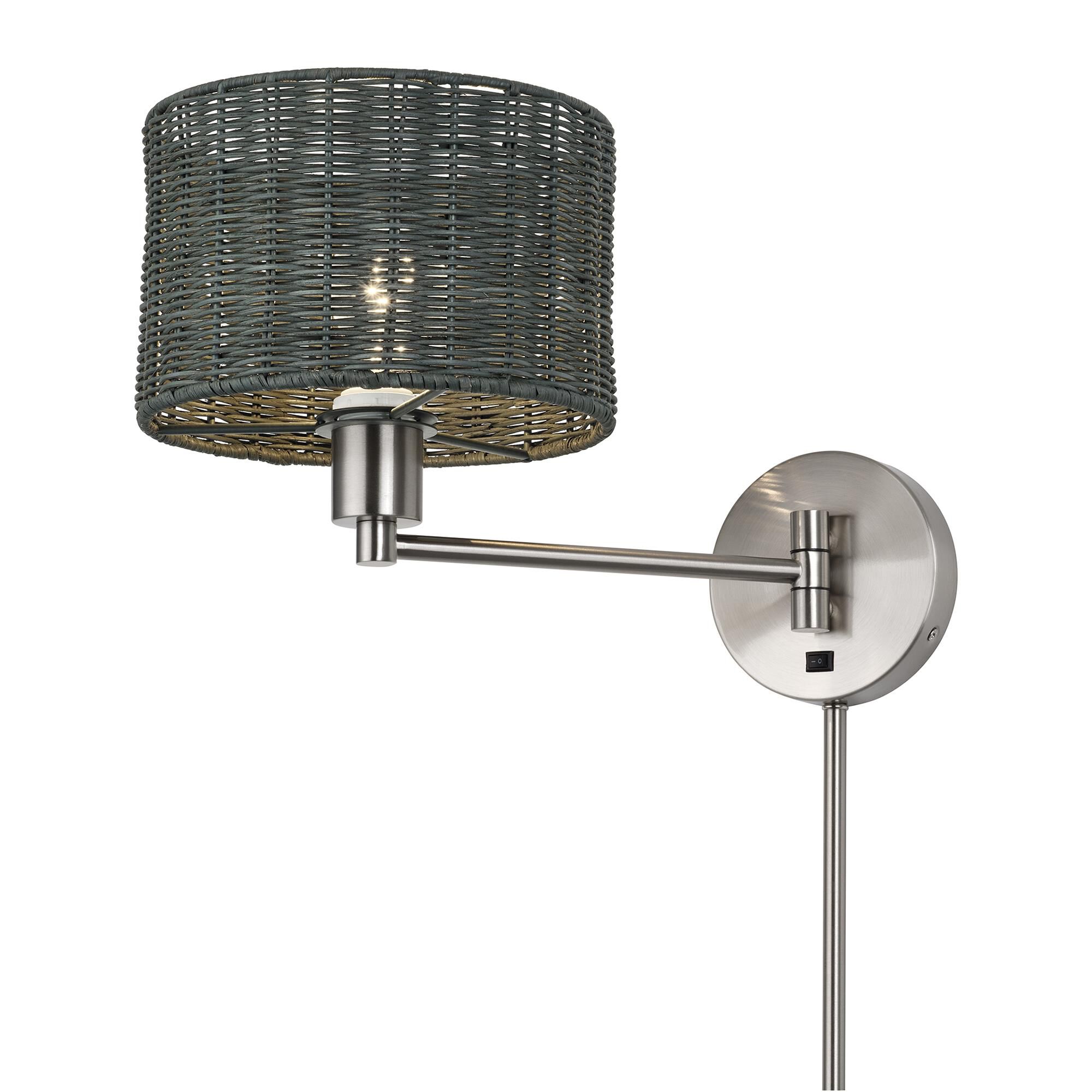 Shown in Brushed Nickel finish and Hand-Woven Charred Gray Color Rattan shade