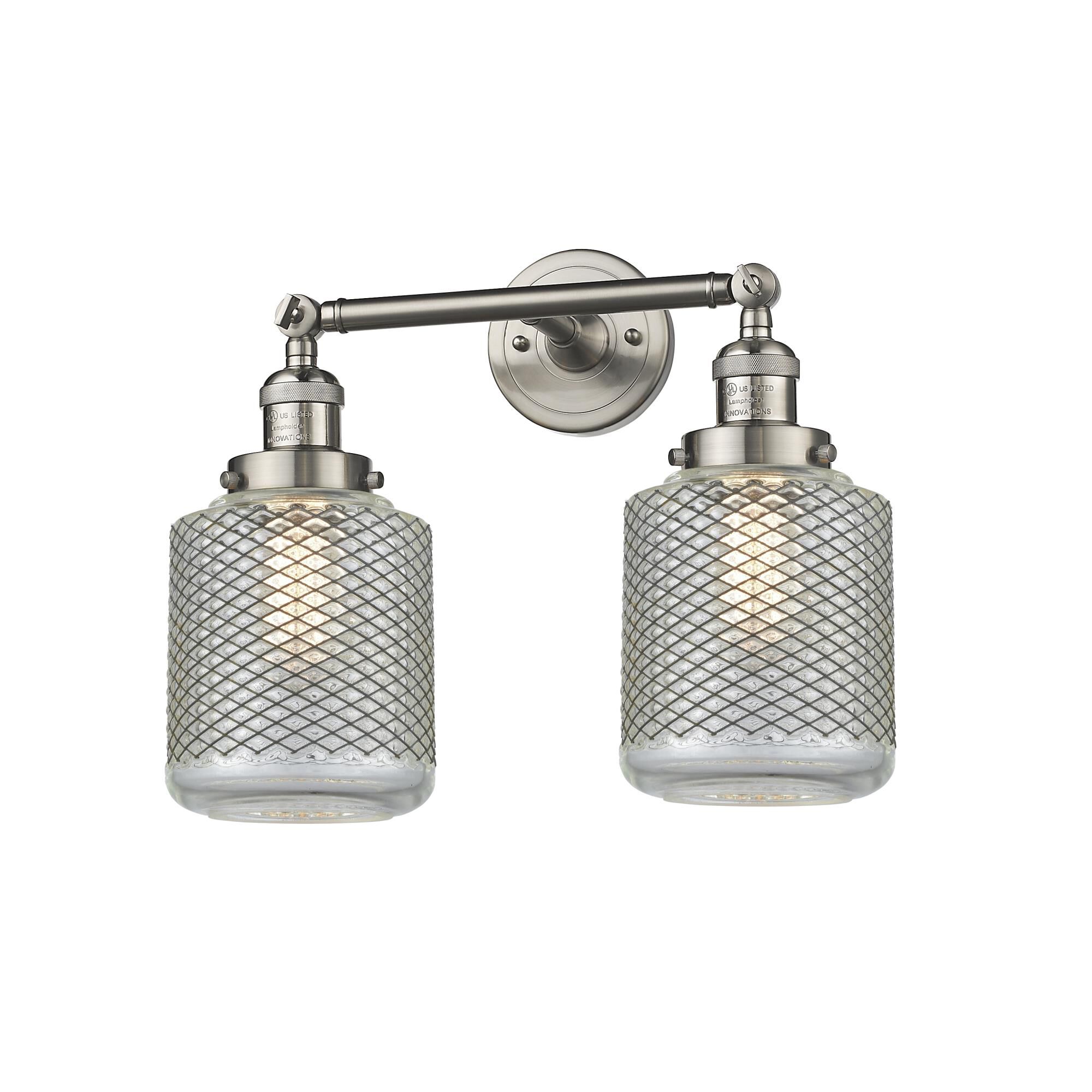 Shown in Brushed Satin Nickel finish and Clear Wire Mesh glass