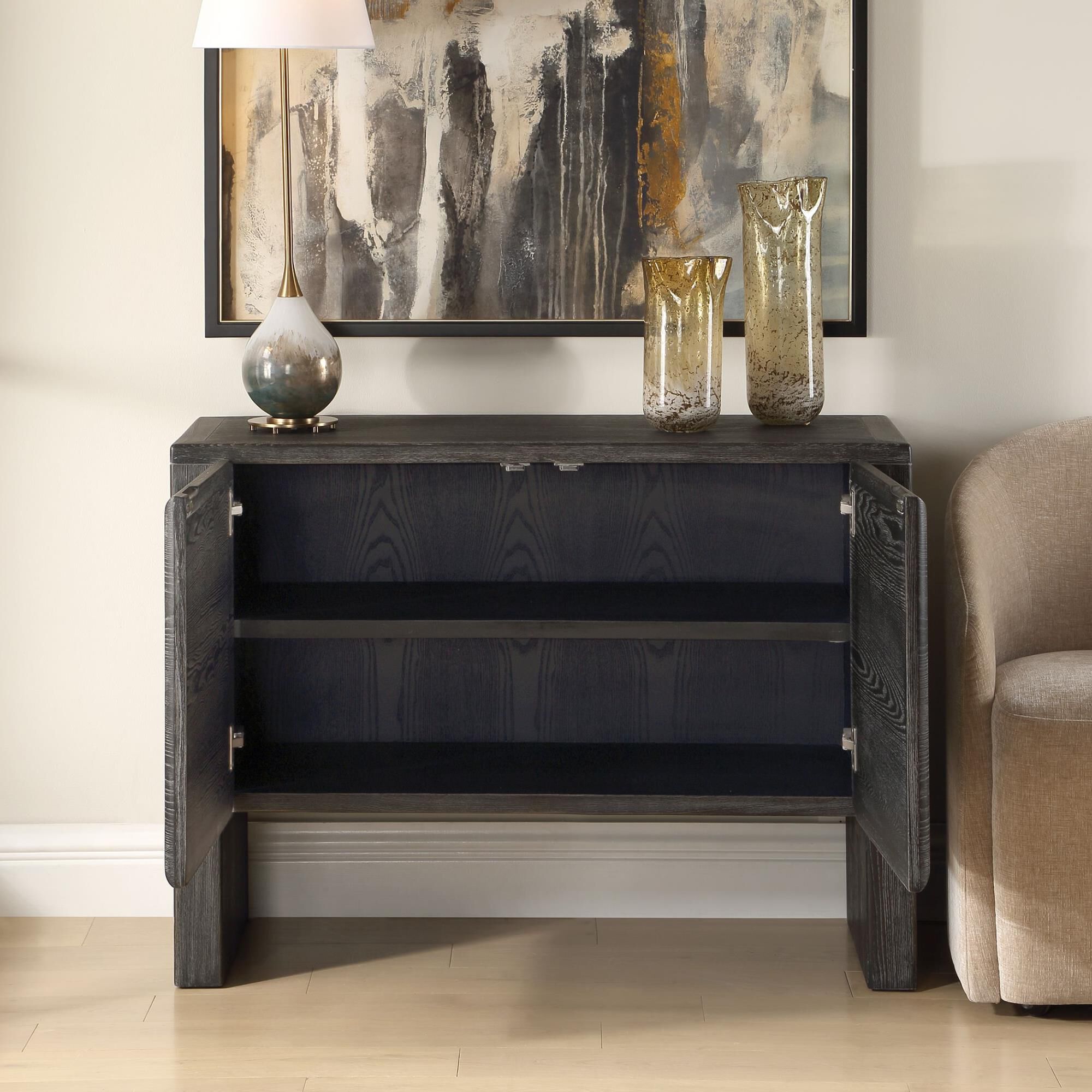 Shown in Black, Woodtone finish