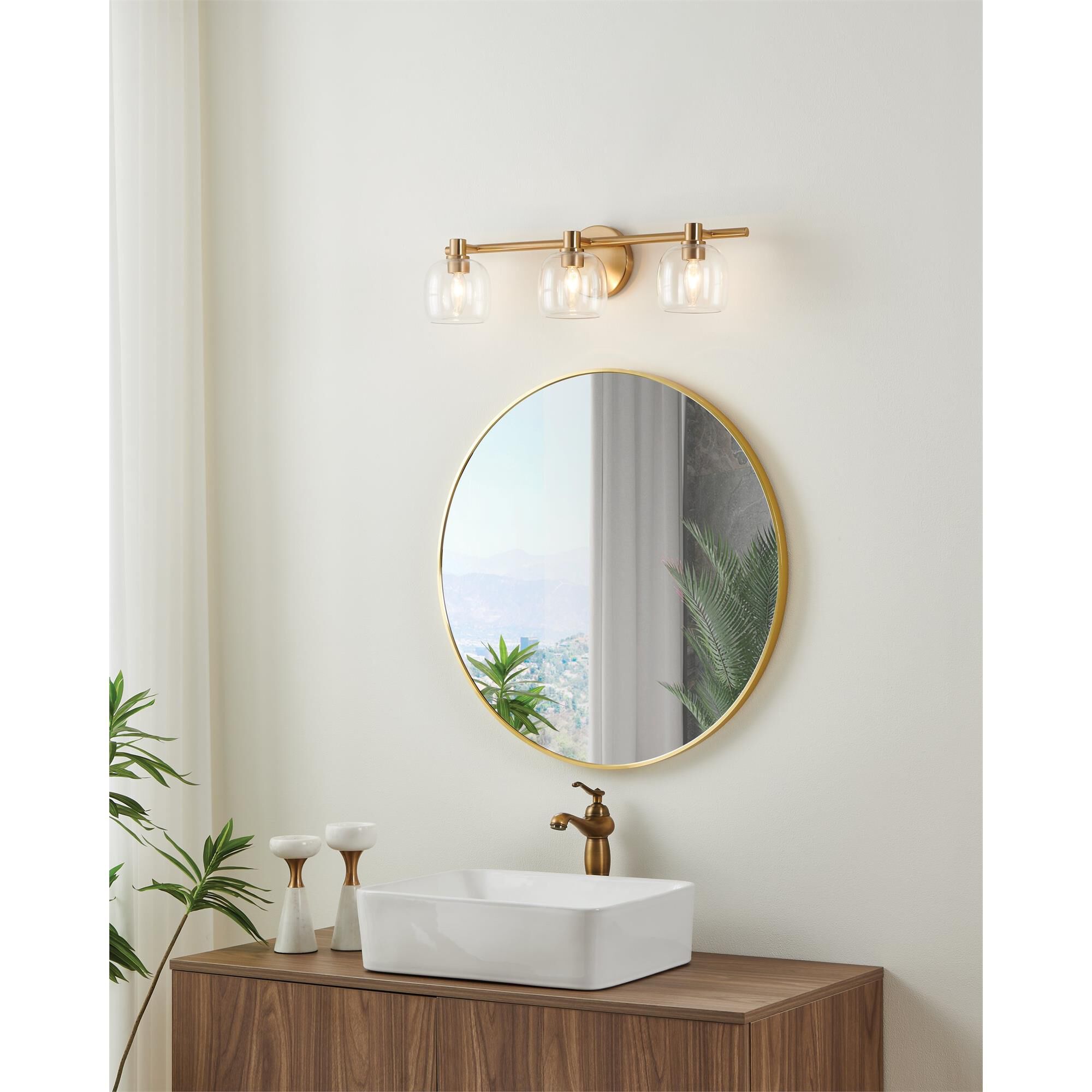Shown in Champagne Gold finish and Clear glass