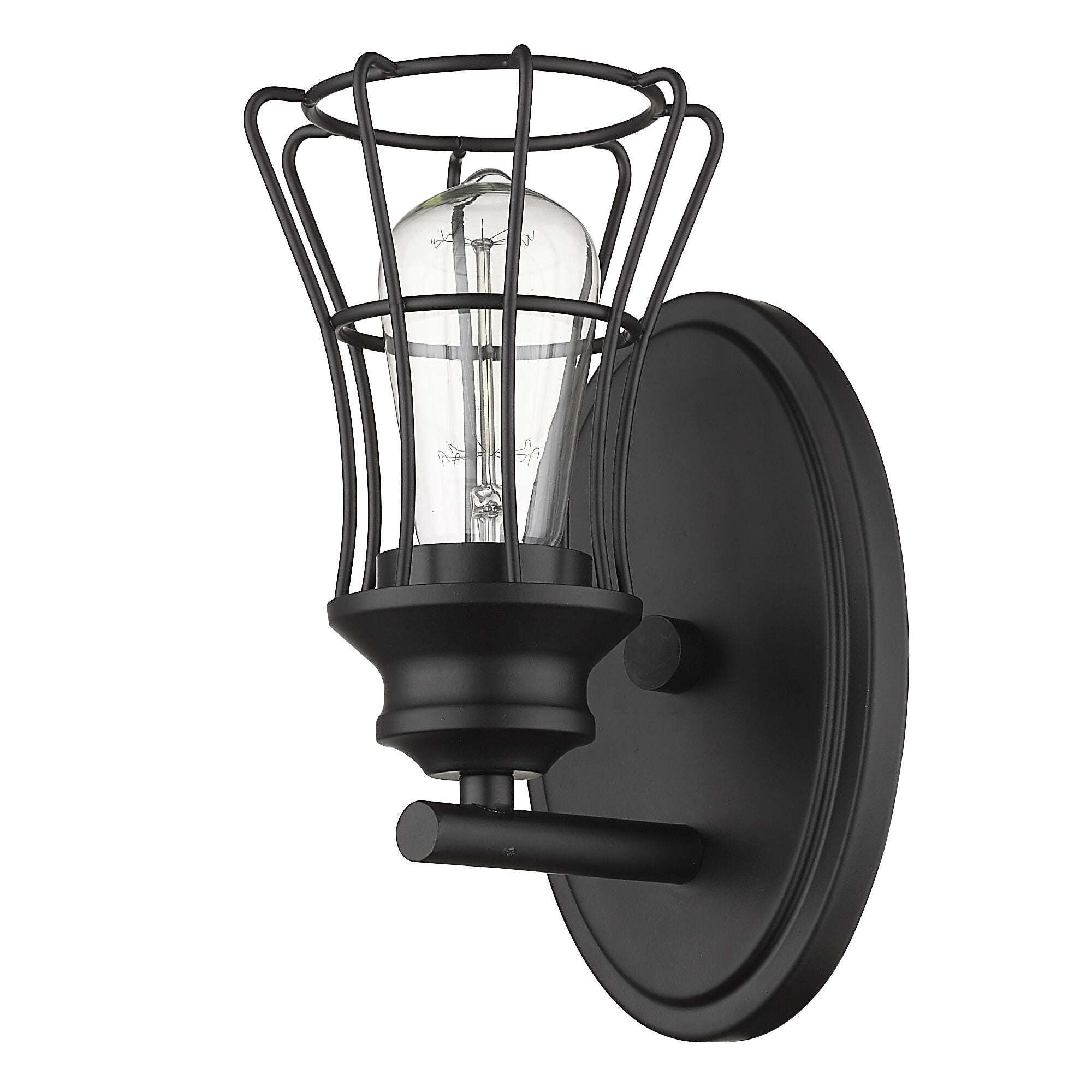 Shown in Matte Black finish and Matte Black glass and Matte Black, Geometric Metal Cage shade