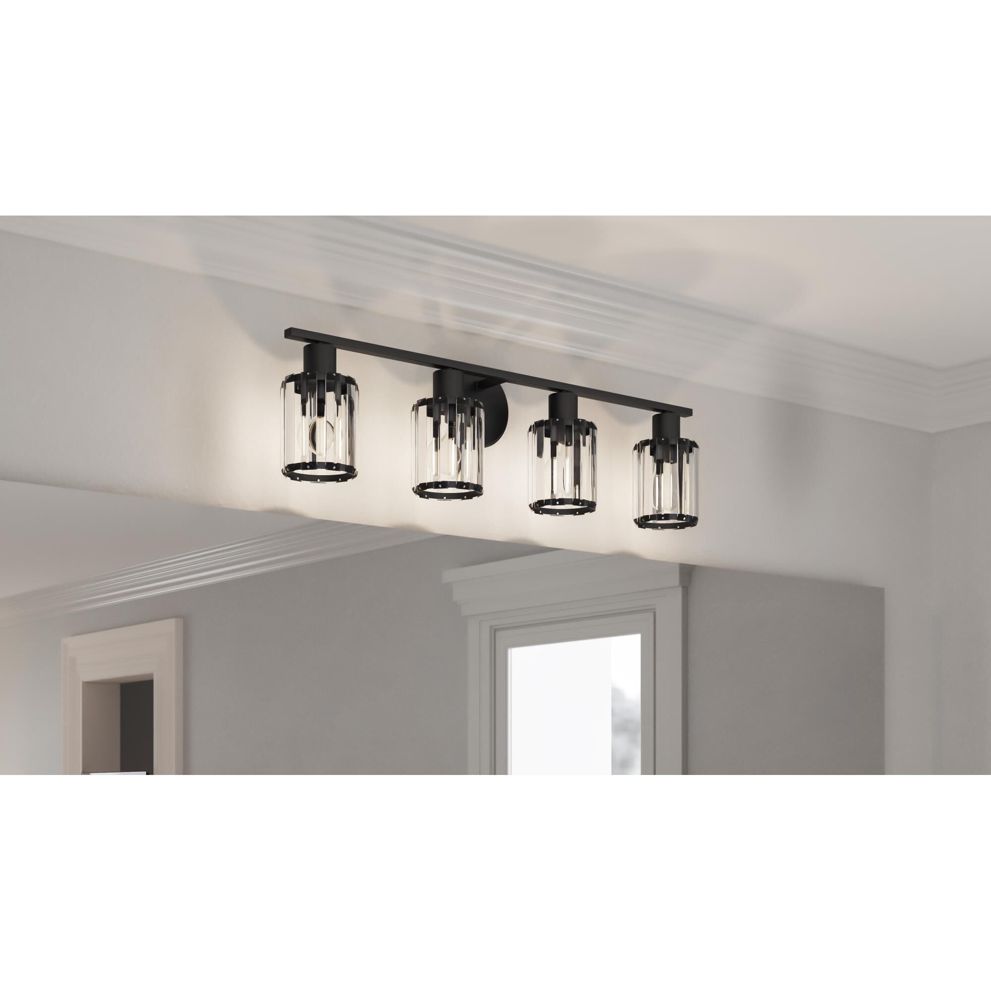 Shown in Matte Black finish and Clear Beveled Crystal glass