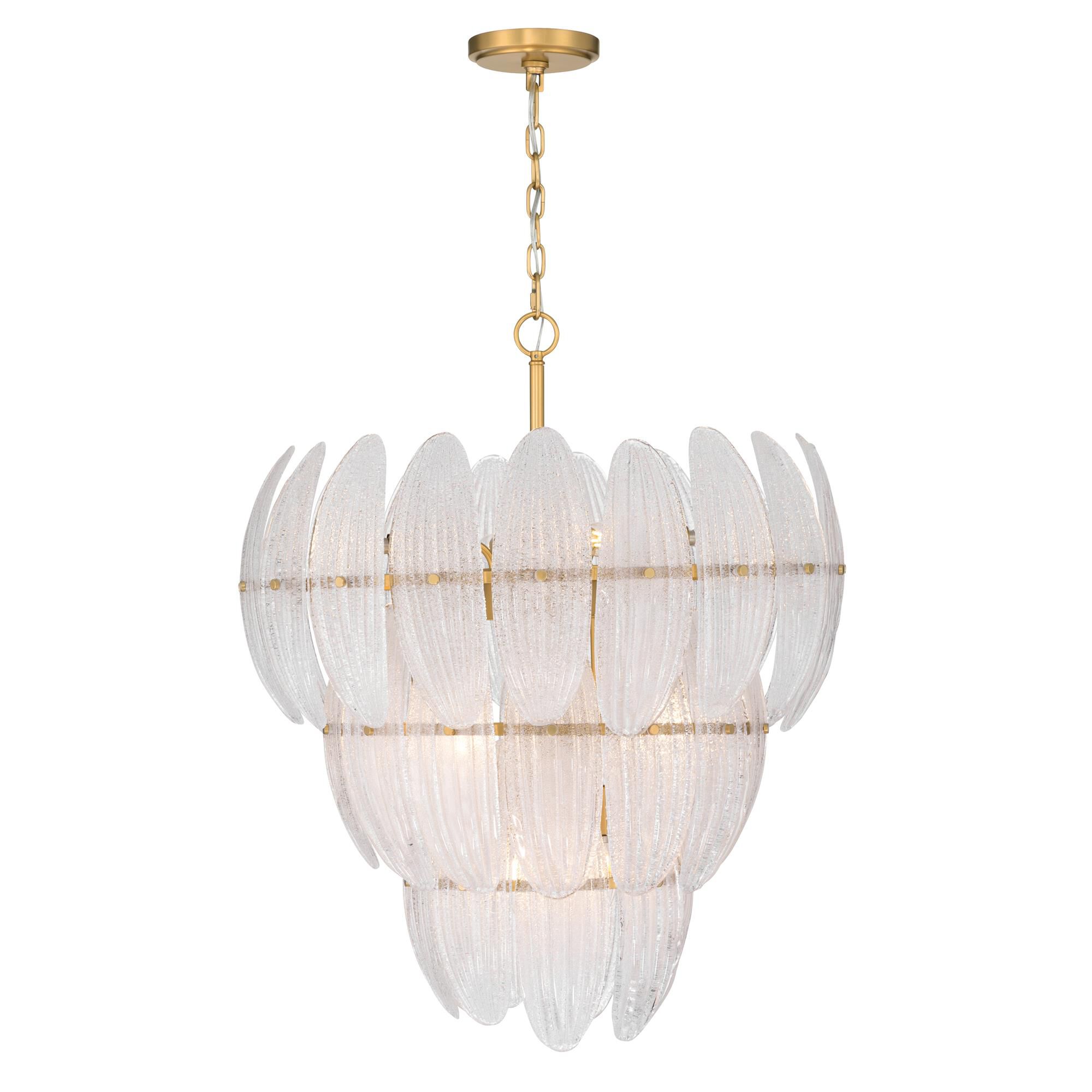 Shown in Legacy Brass finish and Clear Textured shade