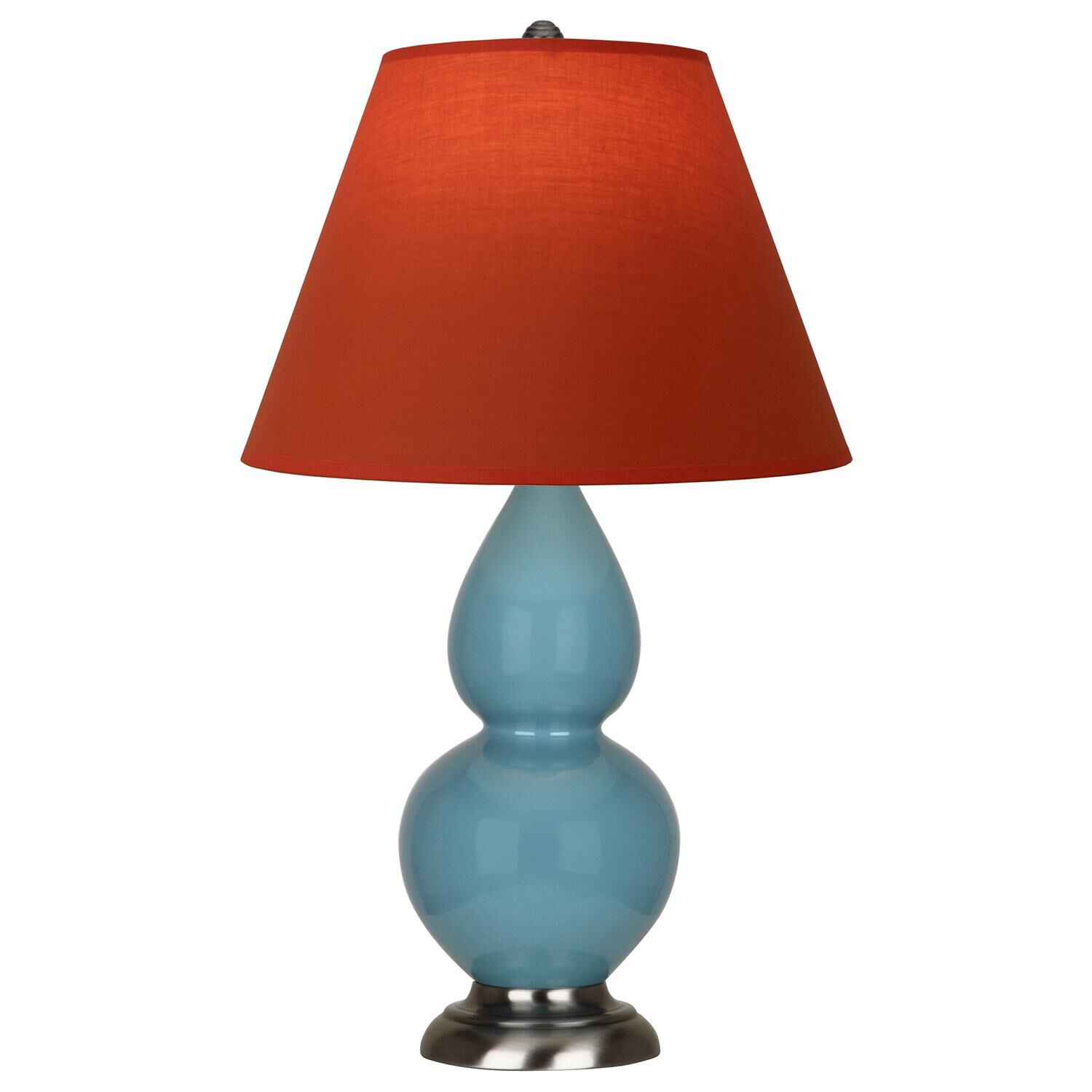 Shown in Steel Blue finish and Tangerine and Taupe Lining shade and Antique Silver accent