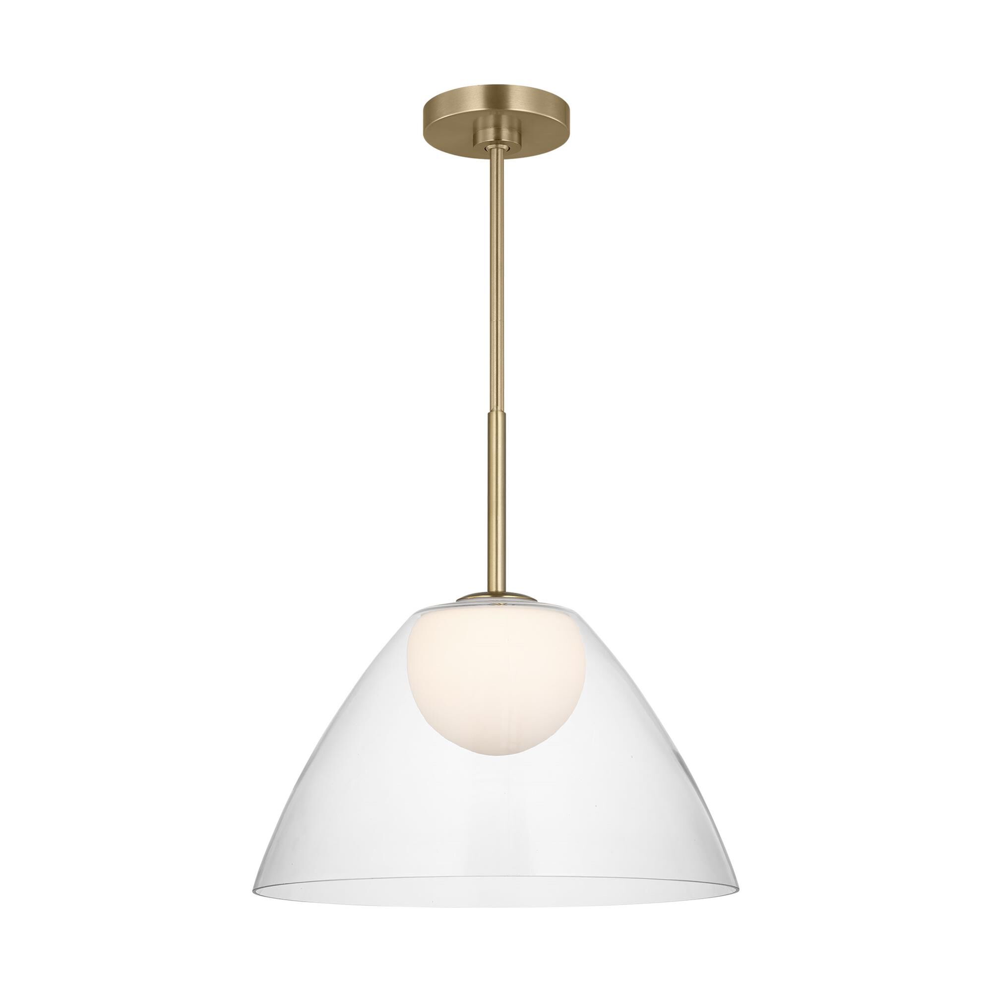 Shown in Satin Brass finish and White Opal Etched glass