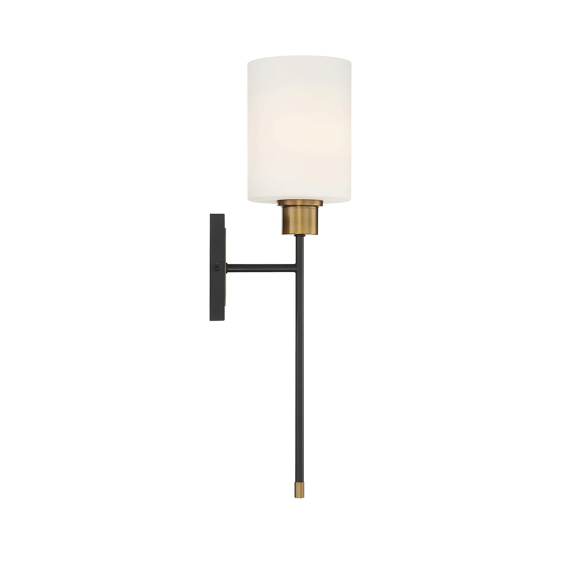 Shown in Matte Black With Warm Brass Accents finish and White Opal glass and Glass shade