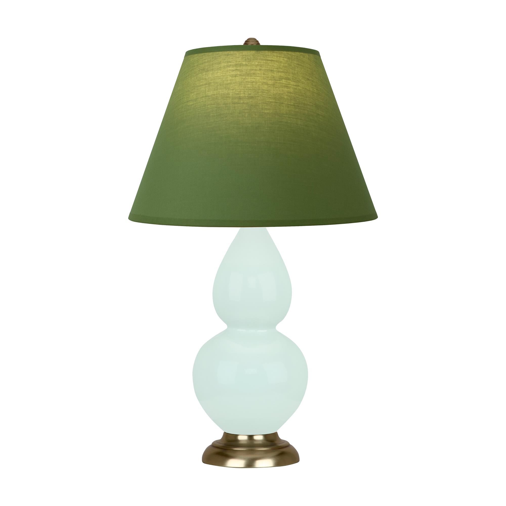 Shown in Mint Glazed finish and Tea Green with Taupe Lining shade and Antique Brass accent