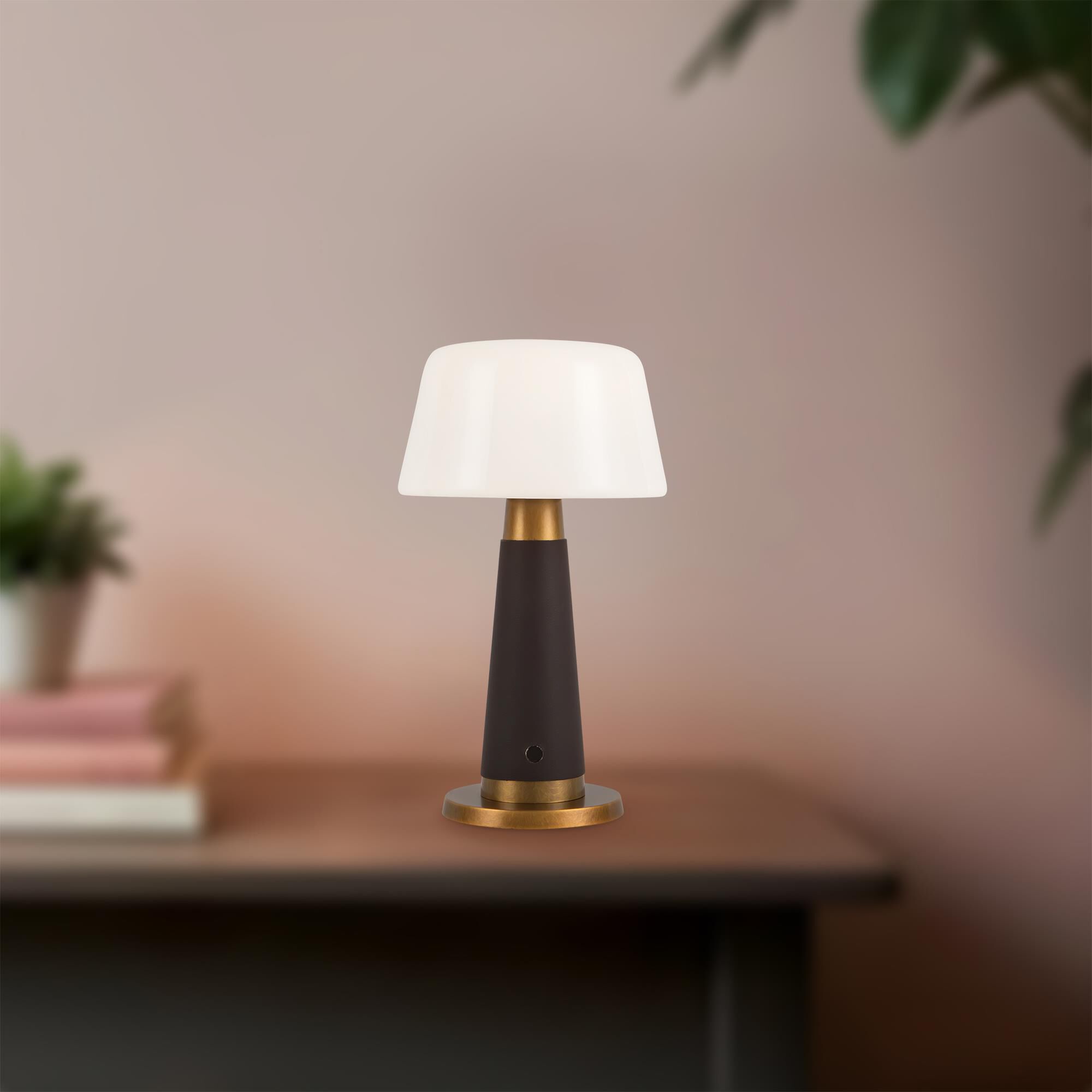 Shown in Espresso Vegan Leather finish and Opal glass