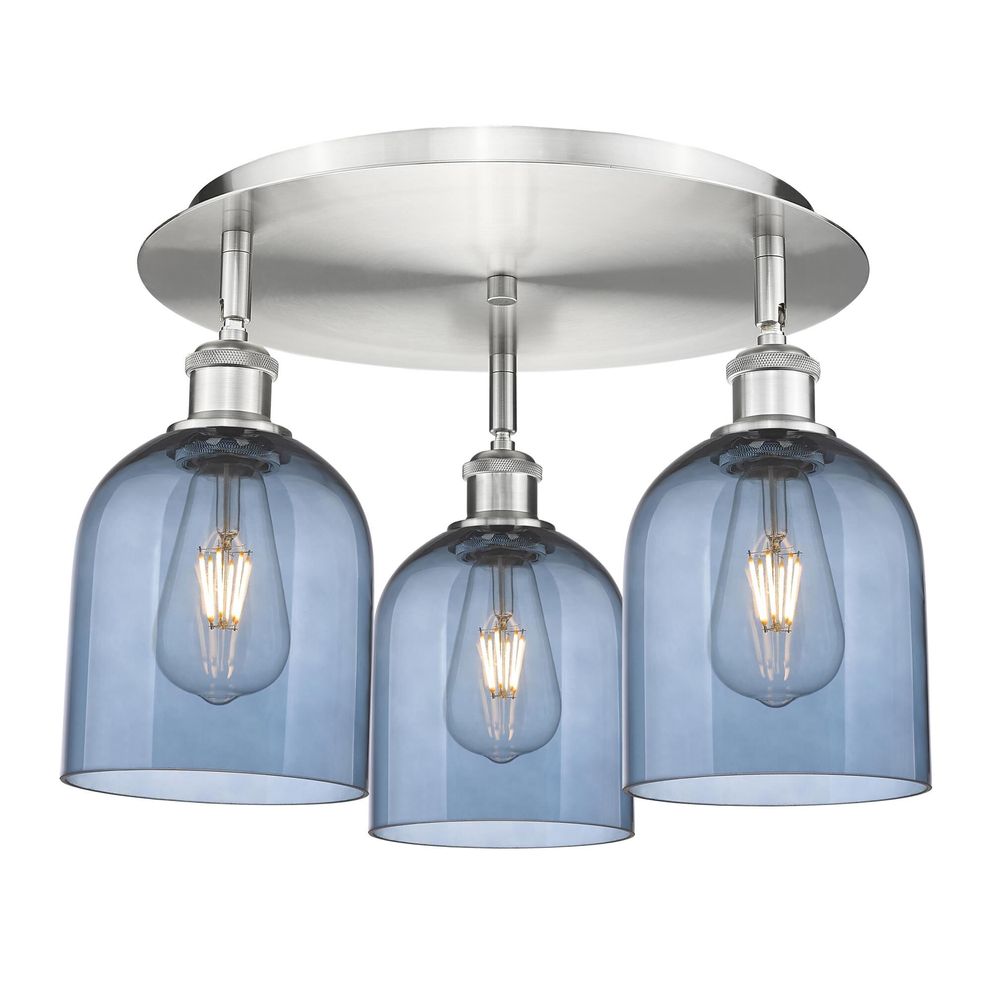 Shown in Satin Nickel finish and Princess Blue glass