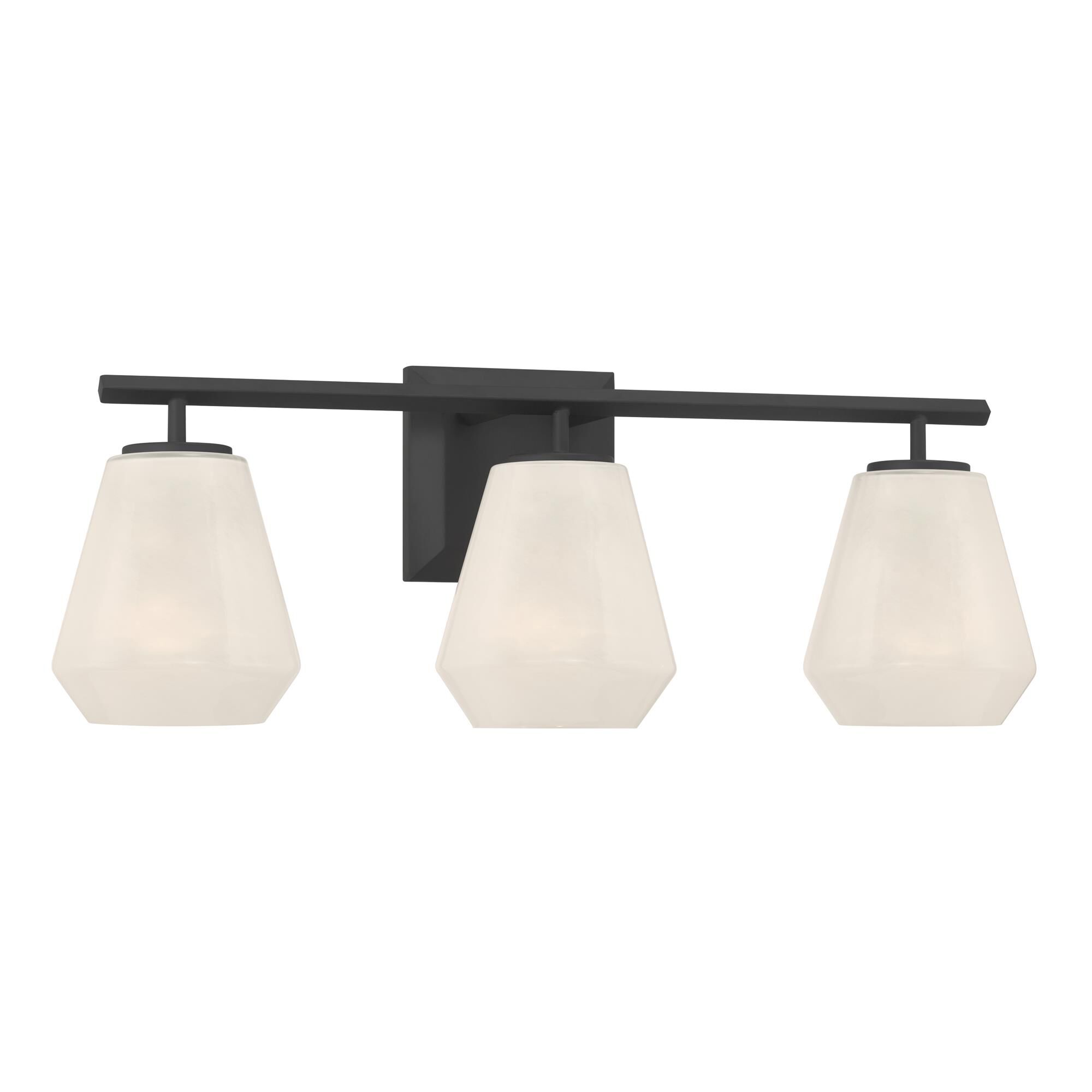 Shown in Dark Matte Black finish and Alabaster glass