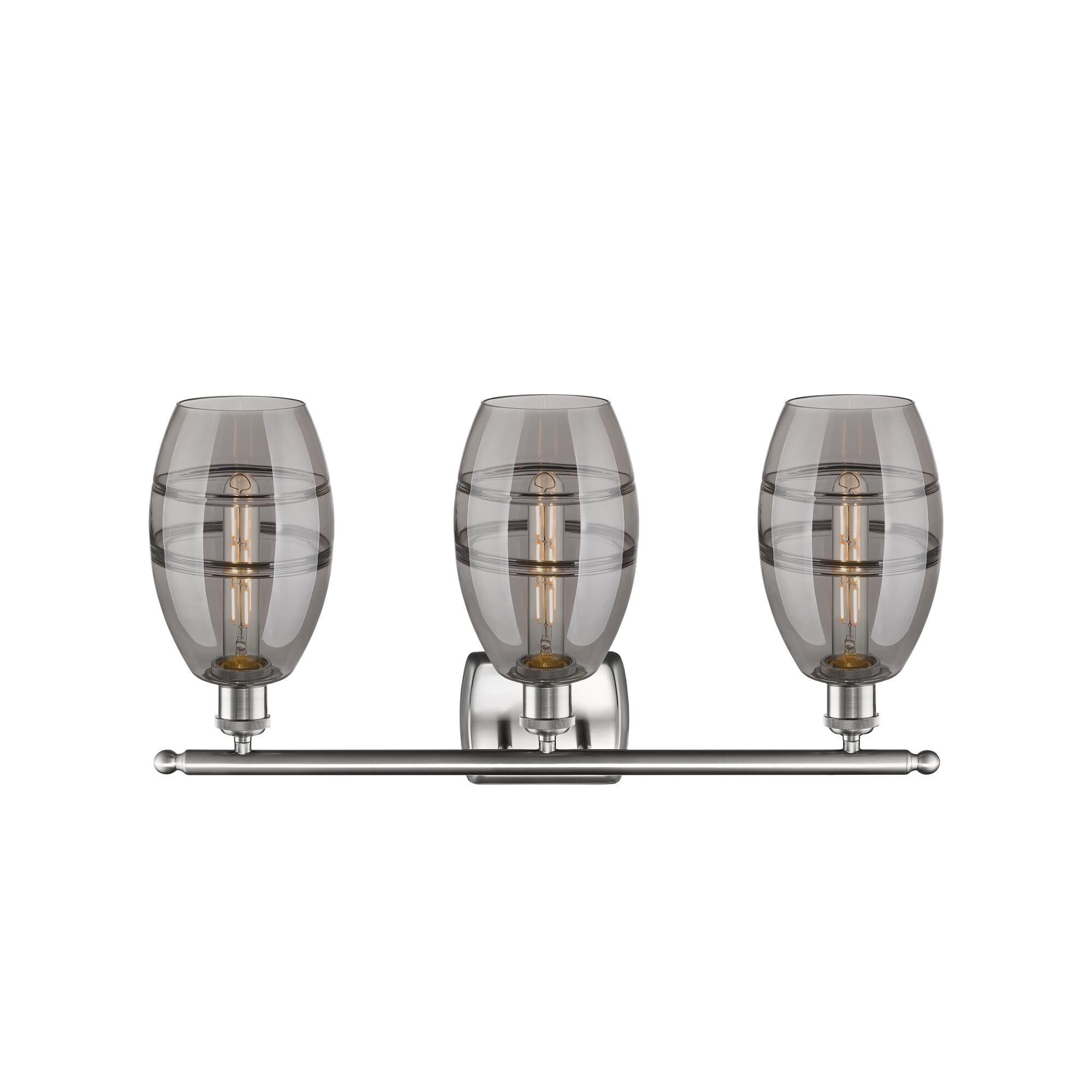 Shown in Brushed Satin Nickel finish and Light Smoke glass