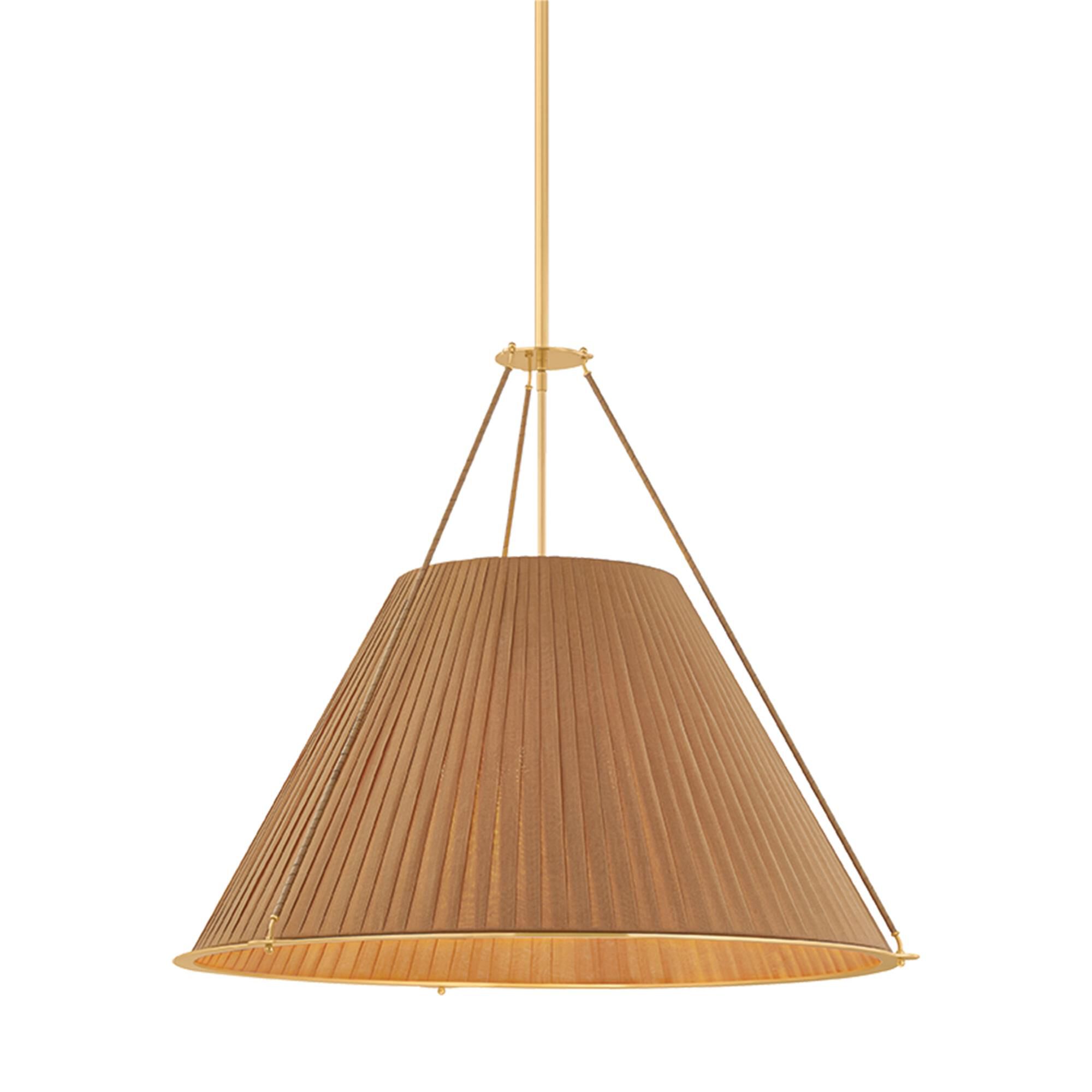 Shown in Aged Brass finish and Silk shade