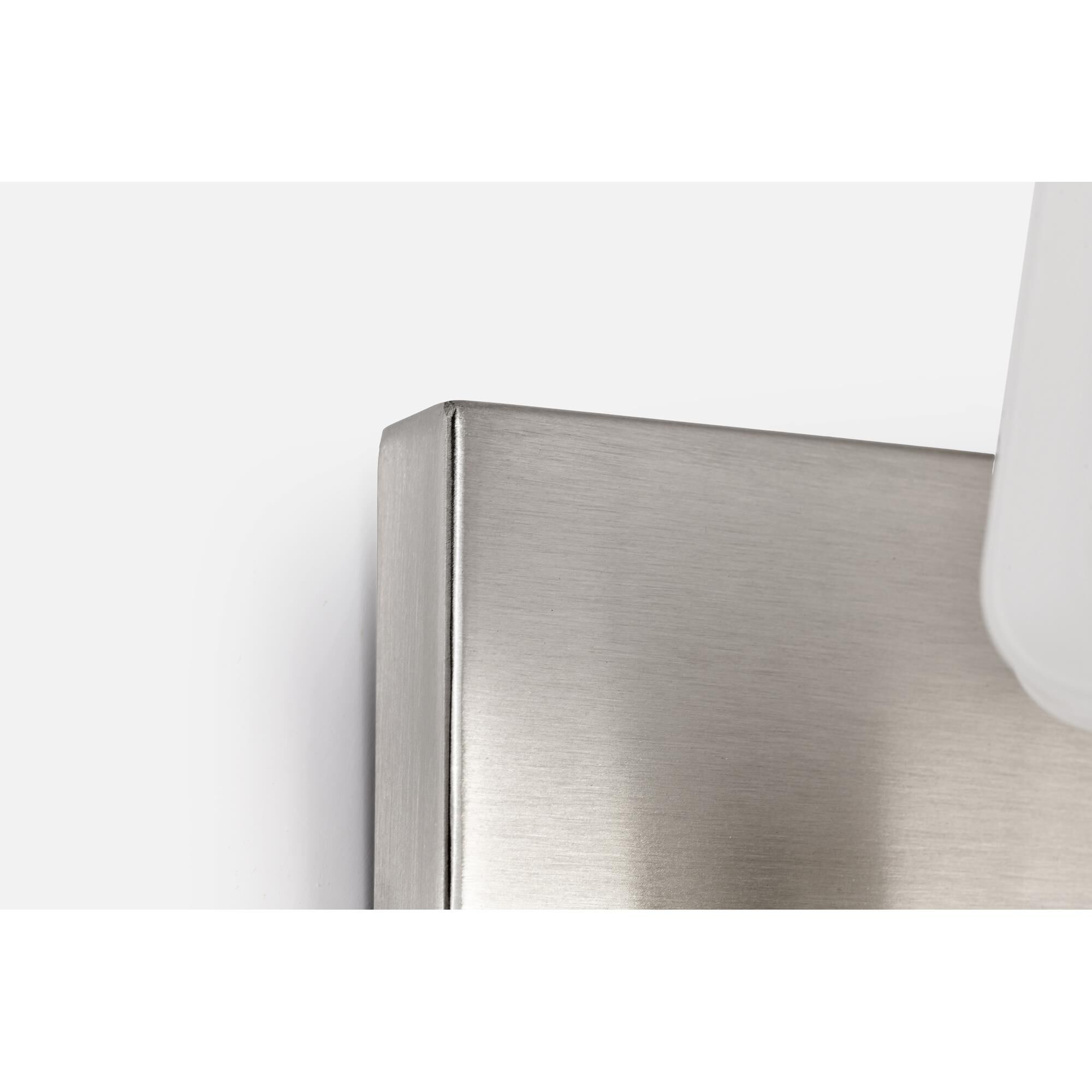 Shown in Brushed Nickel finish and Etched White glass