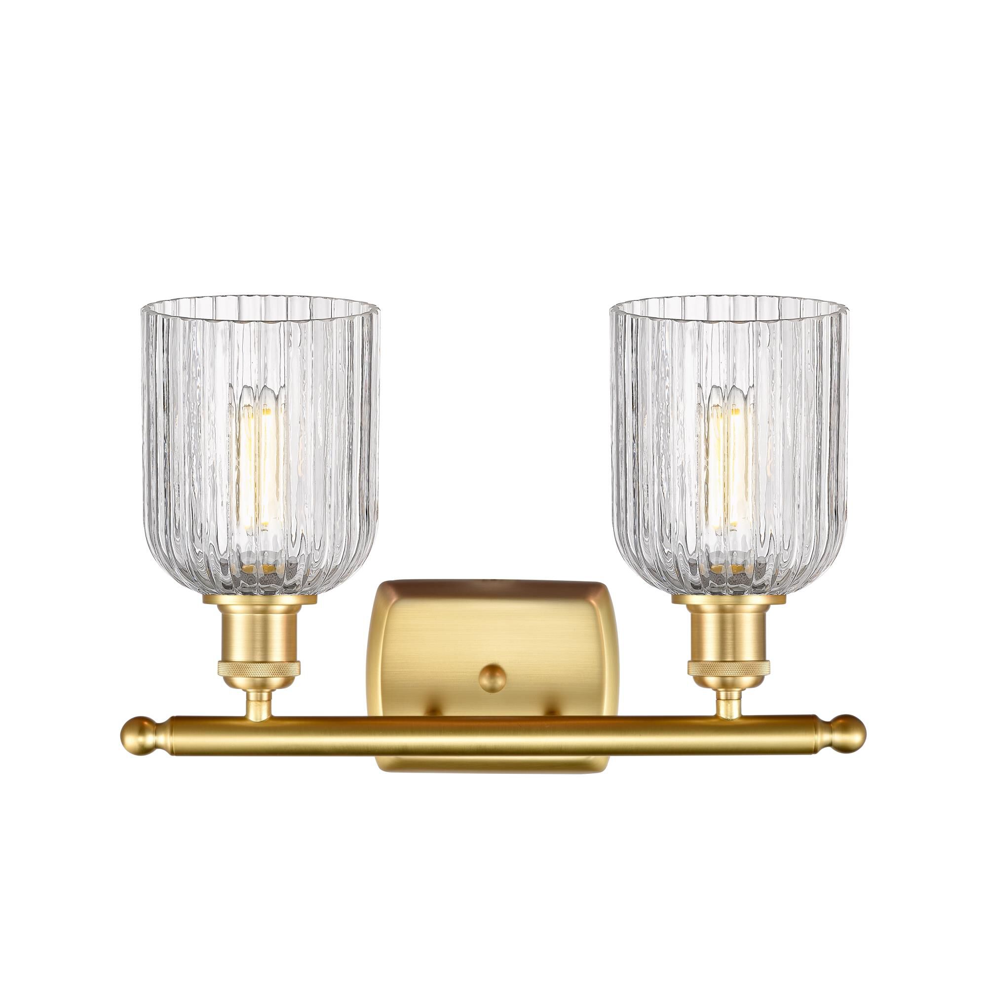 Shown in Satin Gold finish and Clear glass