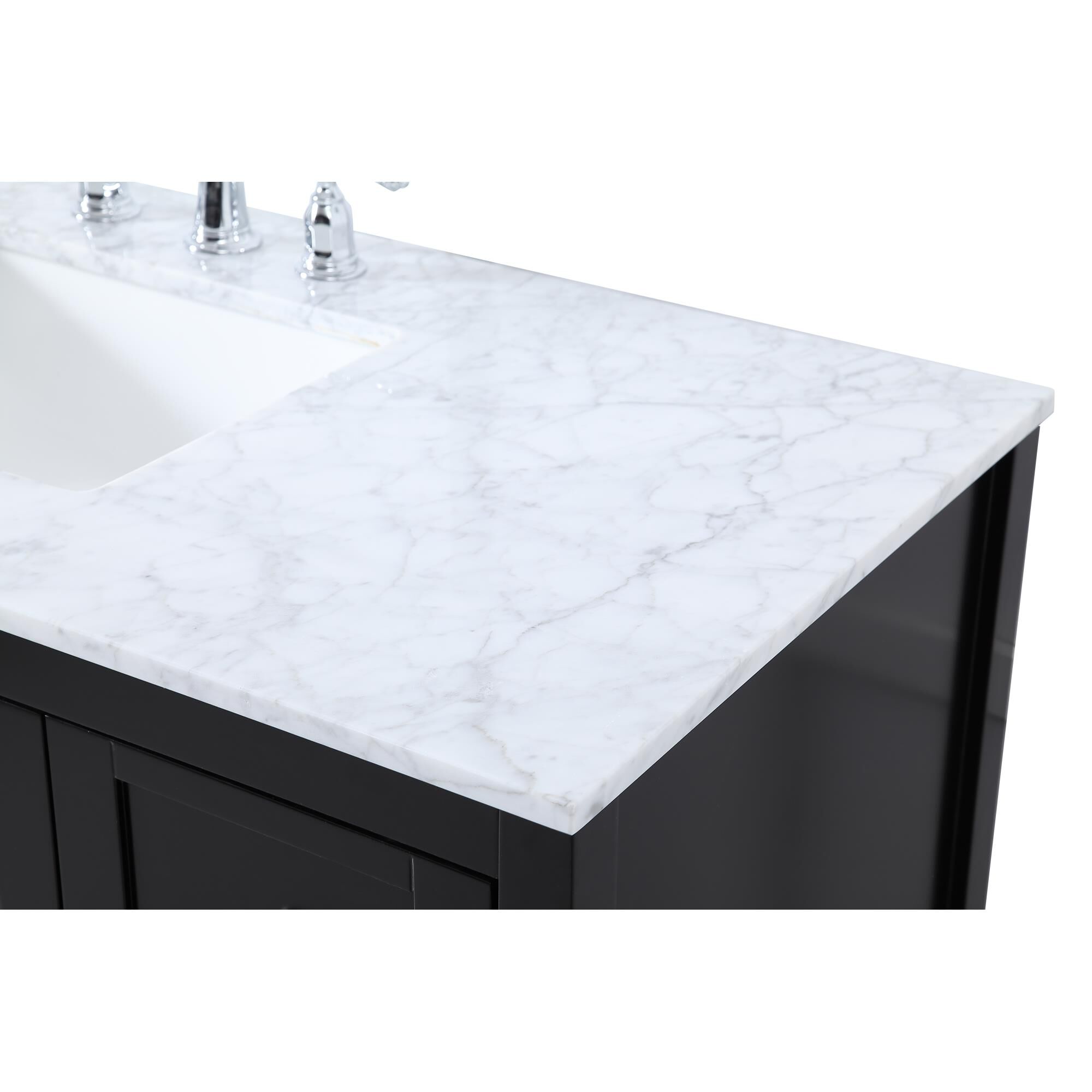 Shown in Black And Brushed Nickel With Carrara White Marble finish
