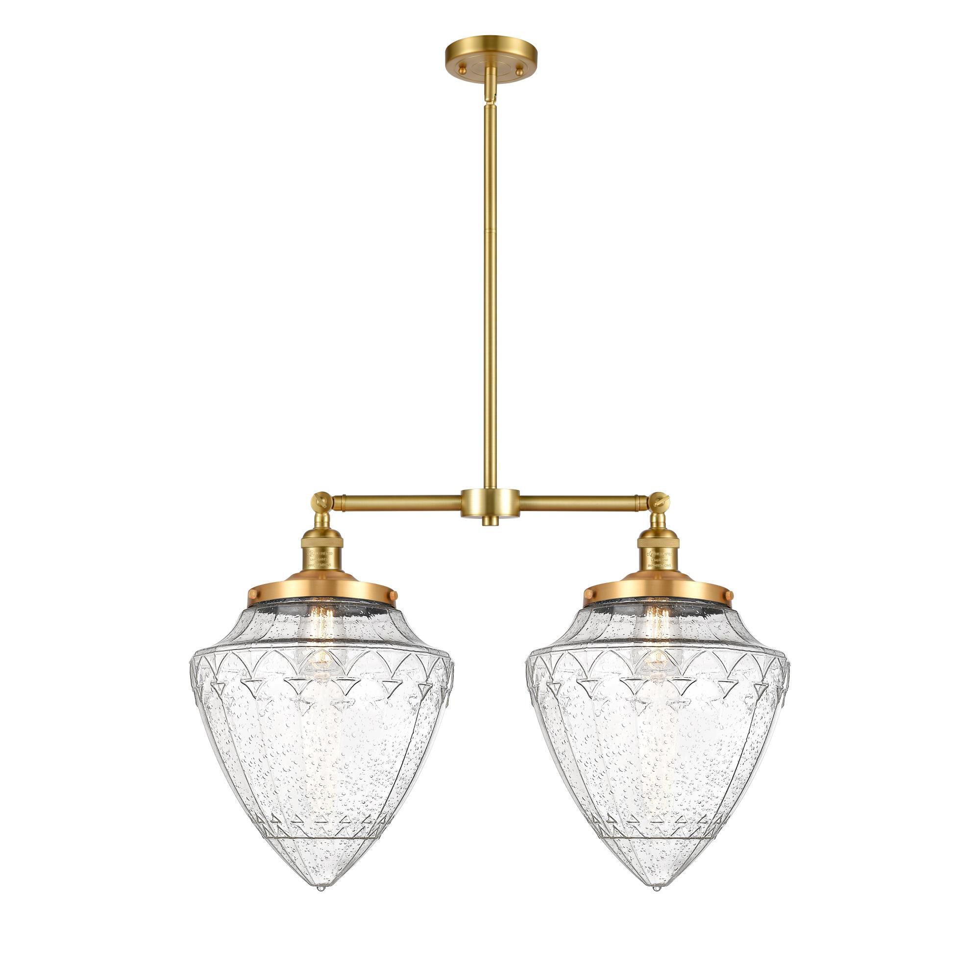 Shown in Satin Gold finish and Seedy glass