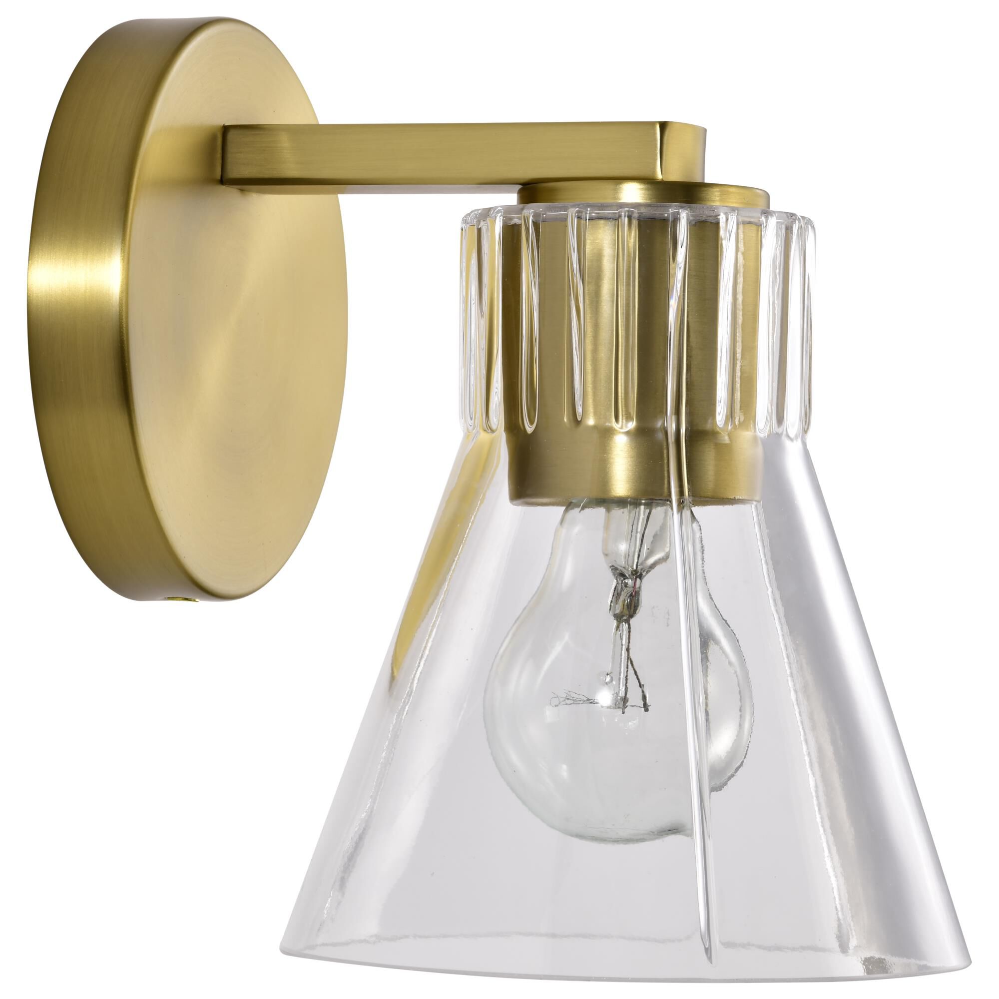Shown in Vintage Brass finish and Clear glass