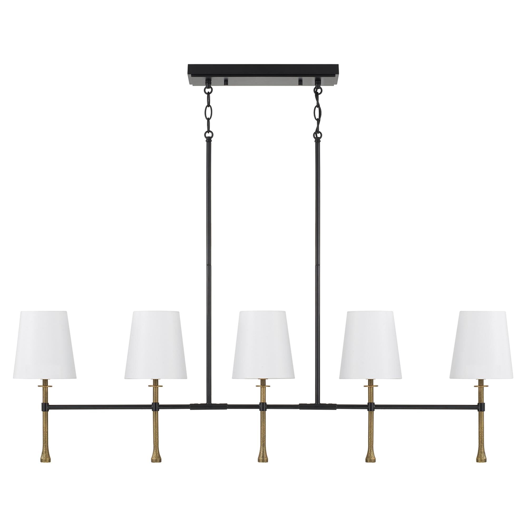 Shown in Matte Black With Hammered Gold finish and White Fabric Stay-Straight s shade