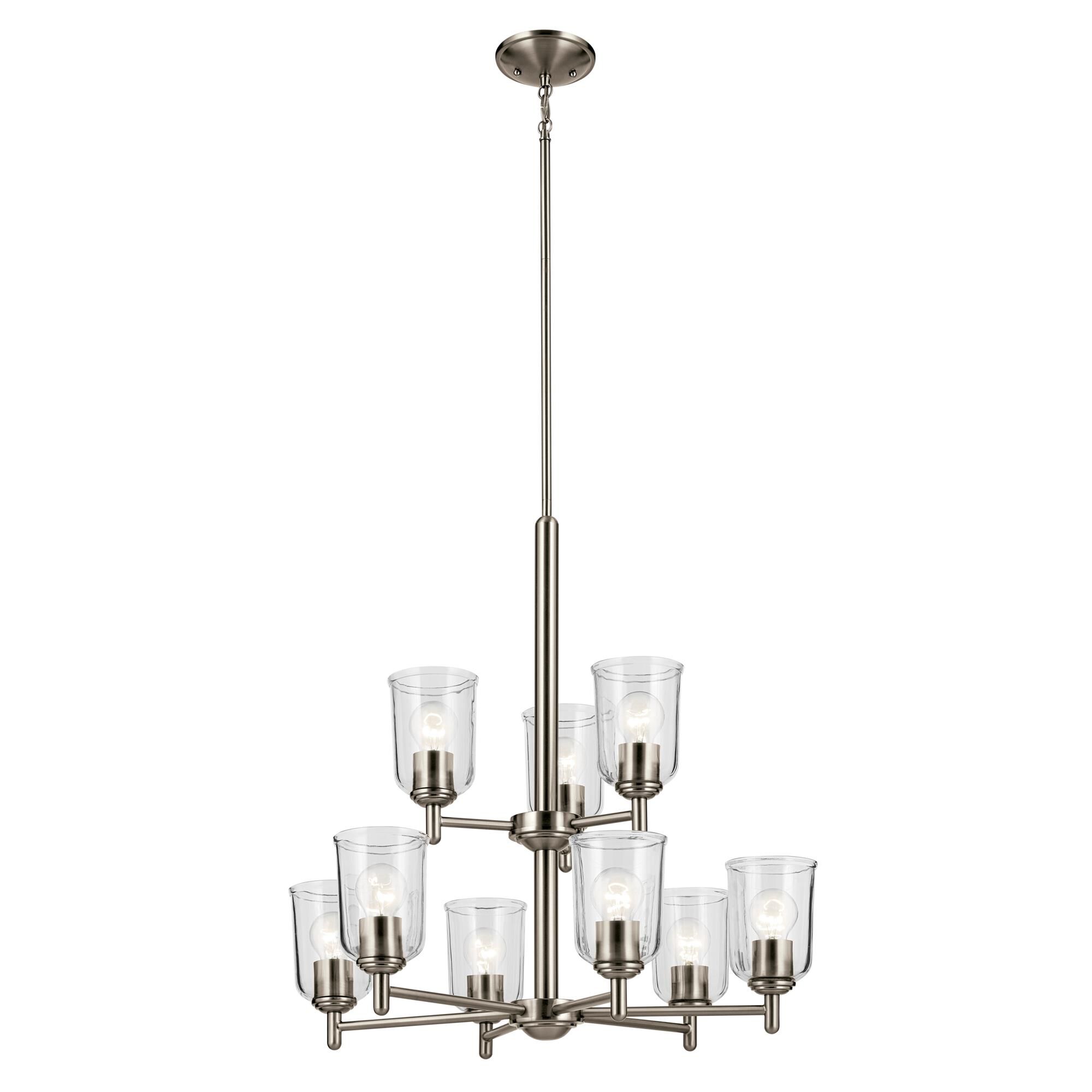 Shown in Brushed Nickel finish and Clear glass