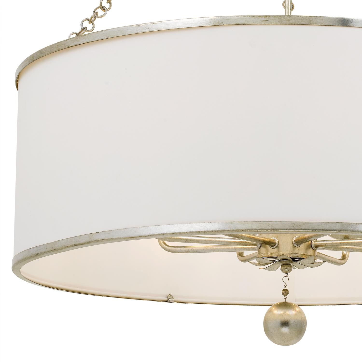 Shown in Antique Silver finish and White Linen glass and White Linen shade