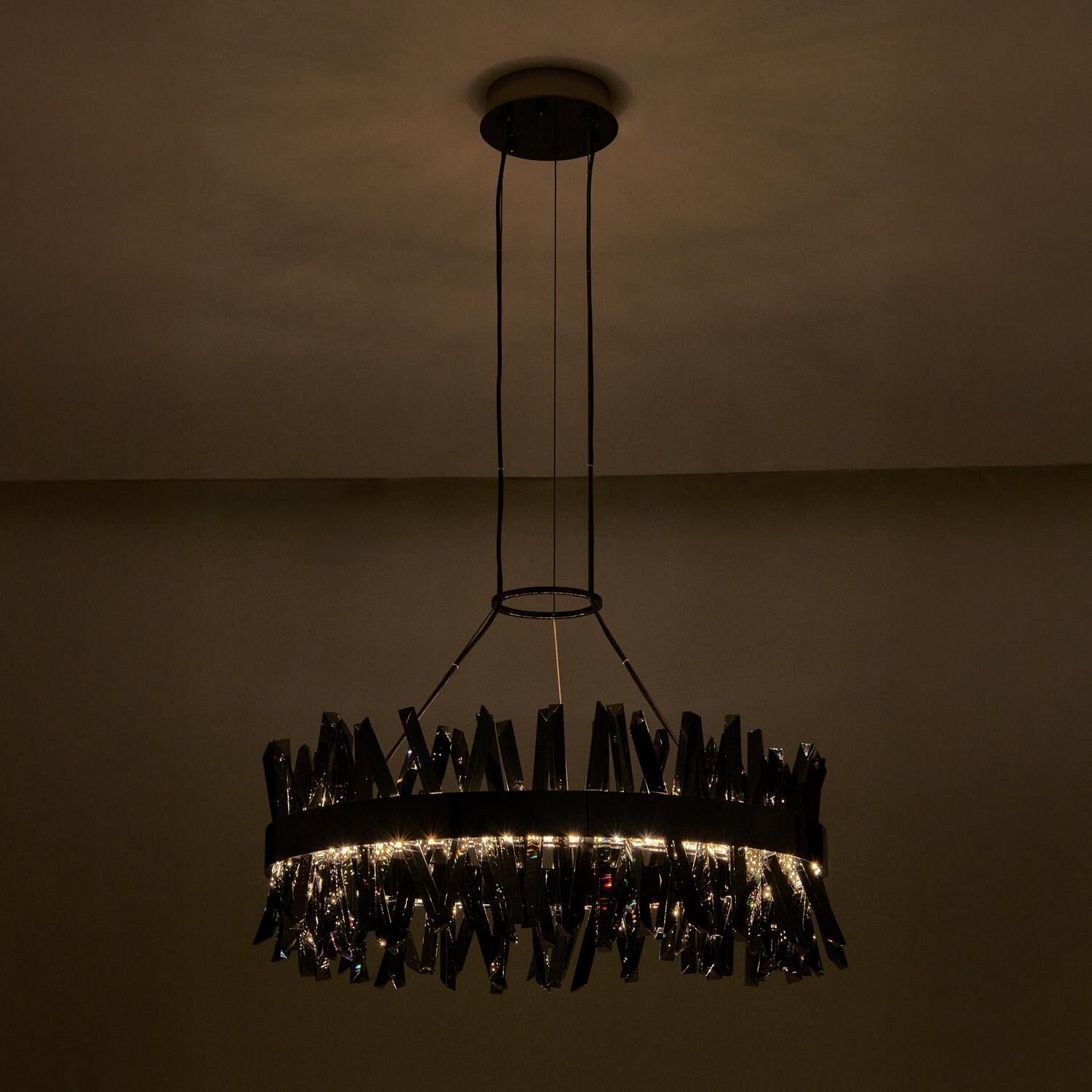 Shown in Black Nickel finish and Smoked Firenze crystal