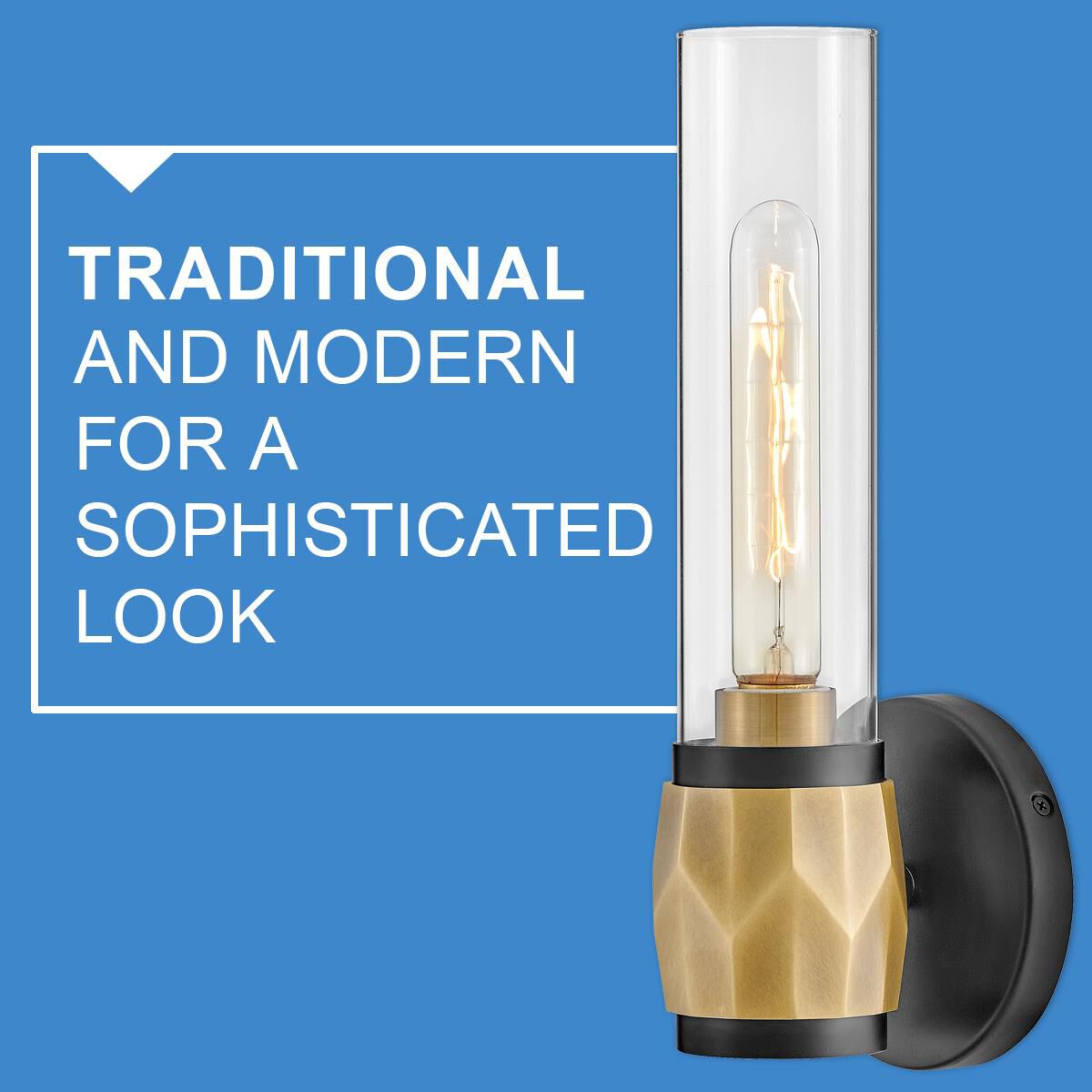 Shown in Black with Heritage Brass Accents finish and Clear glass