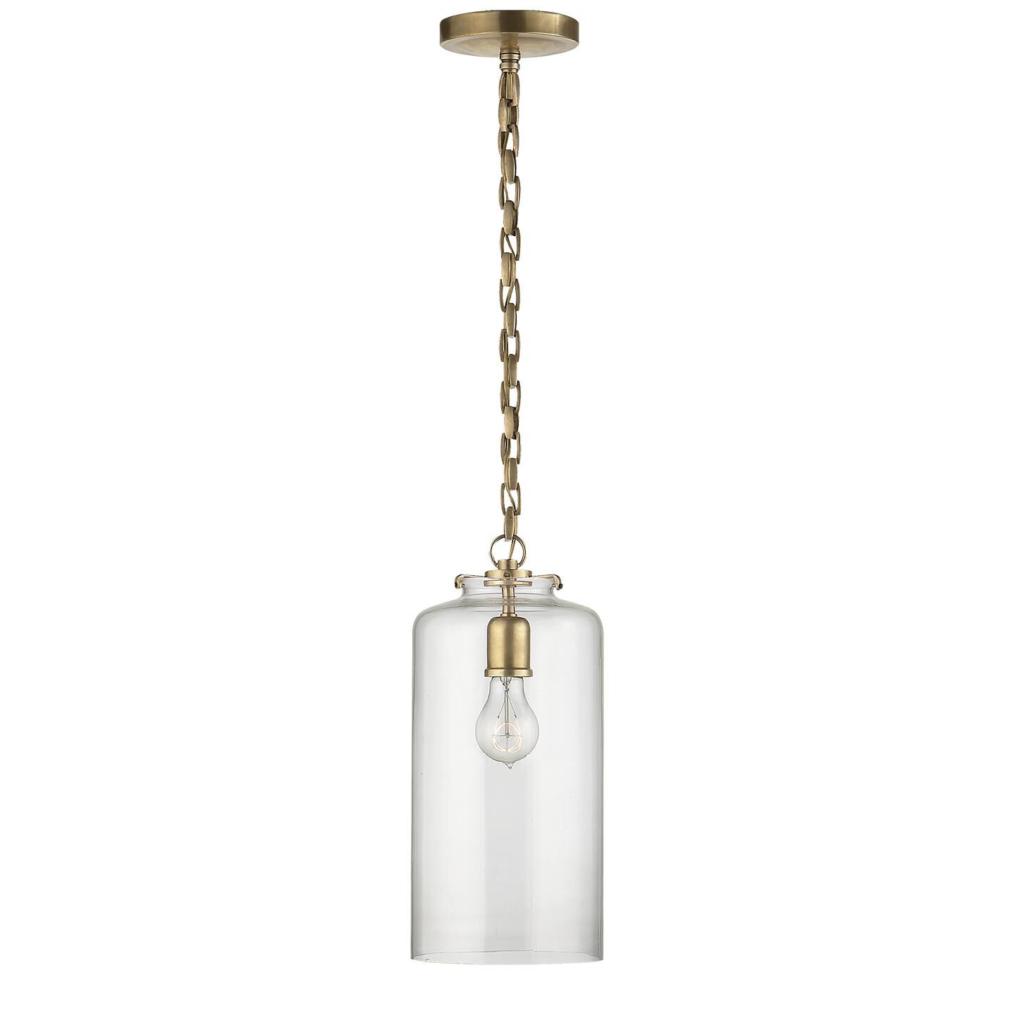 Shown in Hand-Rubbed Antique Brass finish and Clear glass