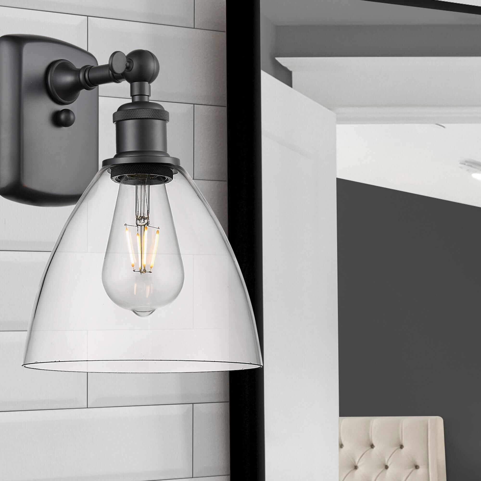 Shown in Matte Black finish and Clear Ballston Dome glass and No Shade shade