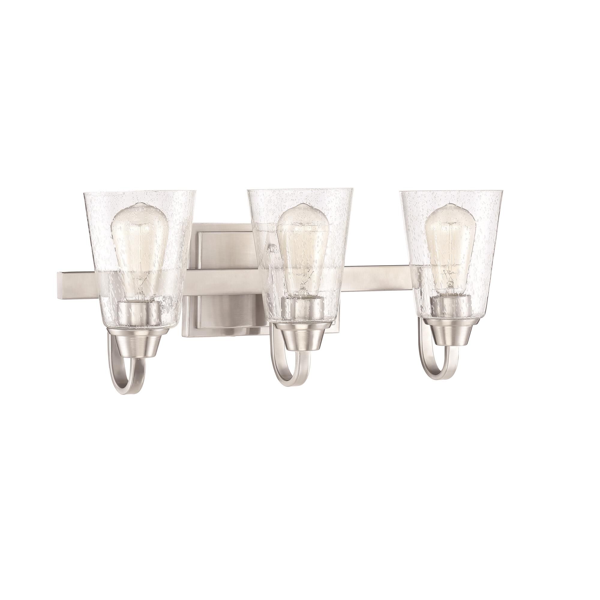 Shown in Brushed Polished Nickel finish and Clear Seeded glass and Glass shade